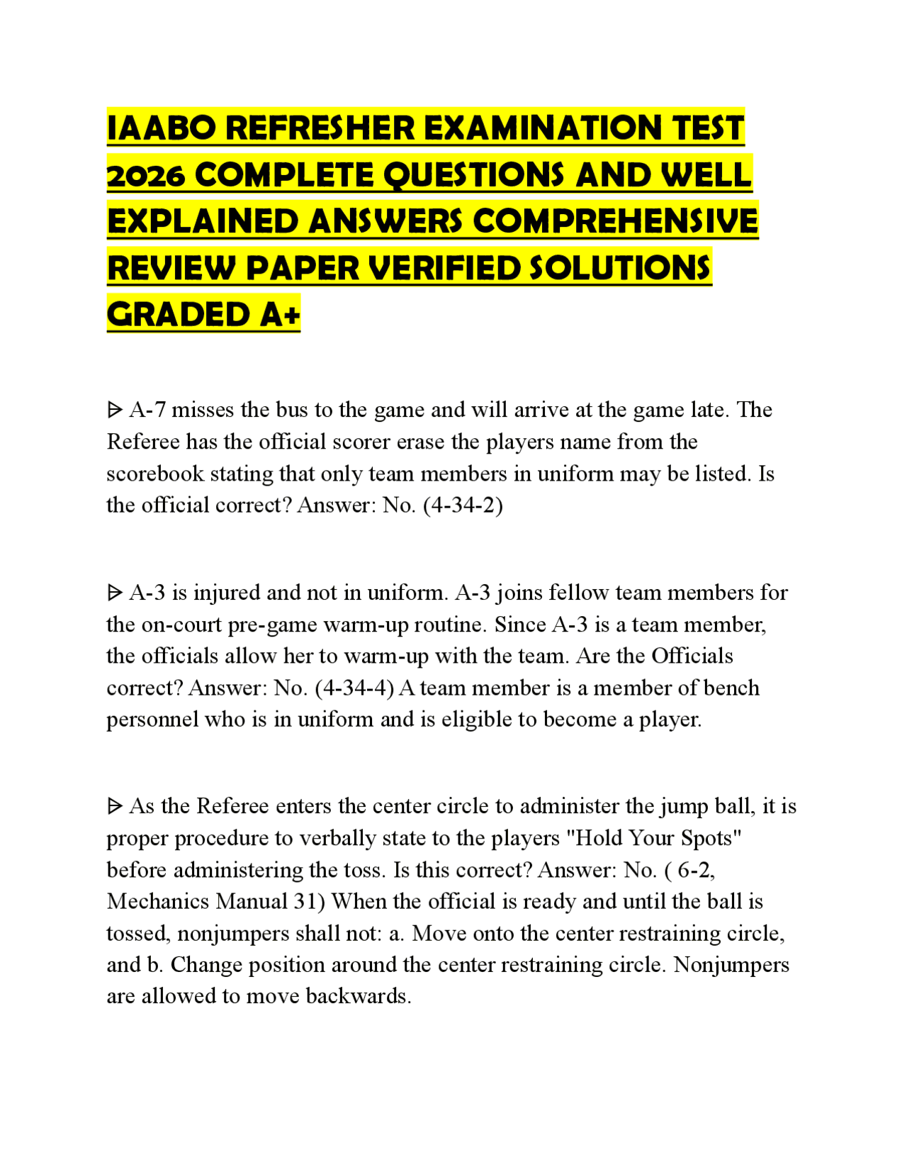 IAABO REFRESHER EXAMINATION TEST 2026 COMPLETE QUESTIONS AND WELL ...
