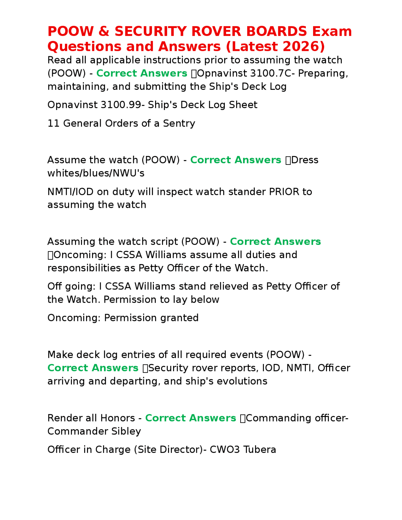 Nursing Rover Case POOW & SECURITY ROVER BOARDS Exam Questions and Answers (Latest 2026 ...