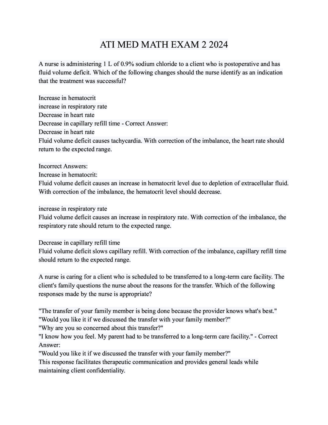 ATI MED MATH EXAM 1 2024 | Study notes Chemistry | Docsity