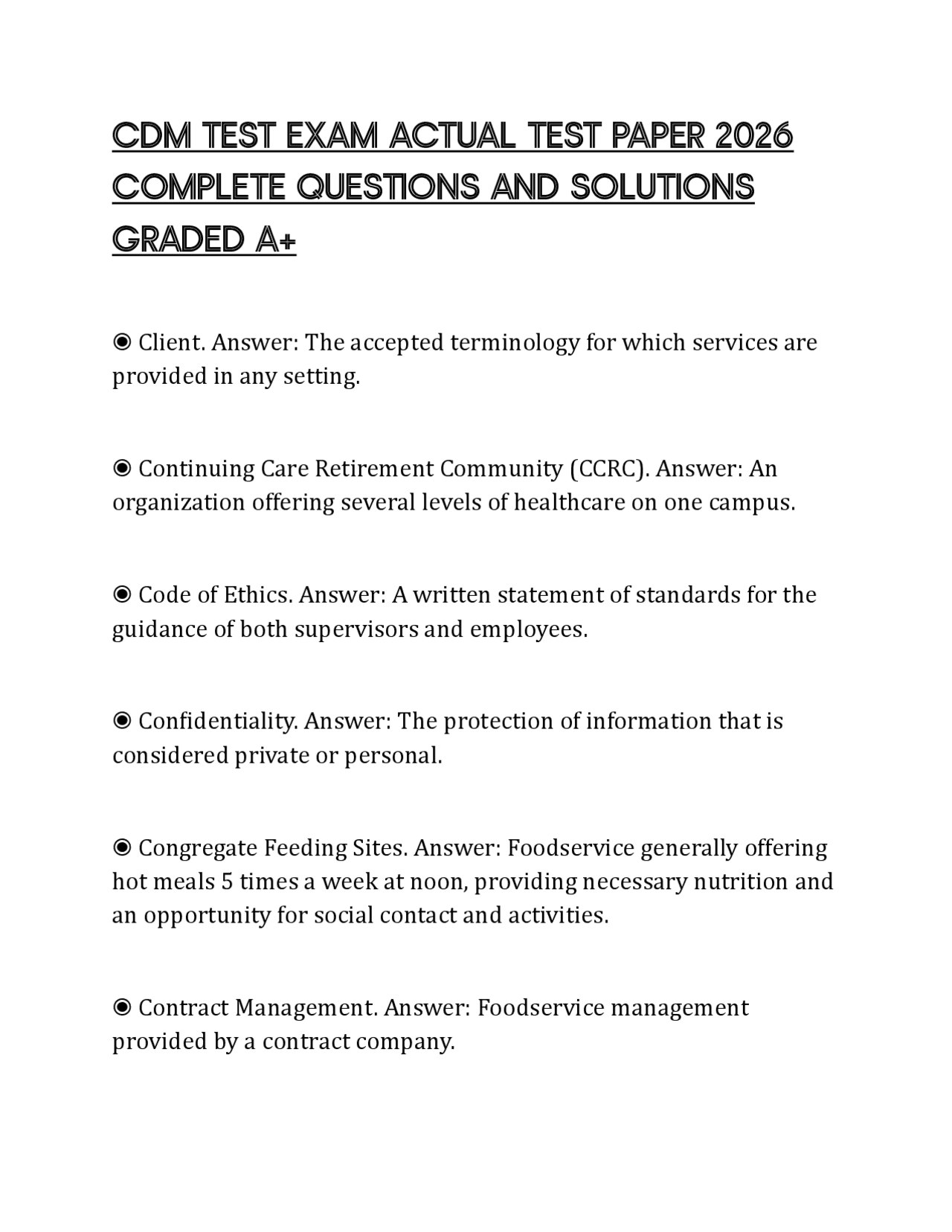 CDM TEST EXAM ACTUAL TEST PAPER 2026 COMPLETE QUESTIONS AND SOLUTIONS ...