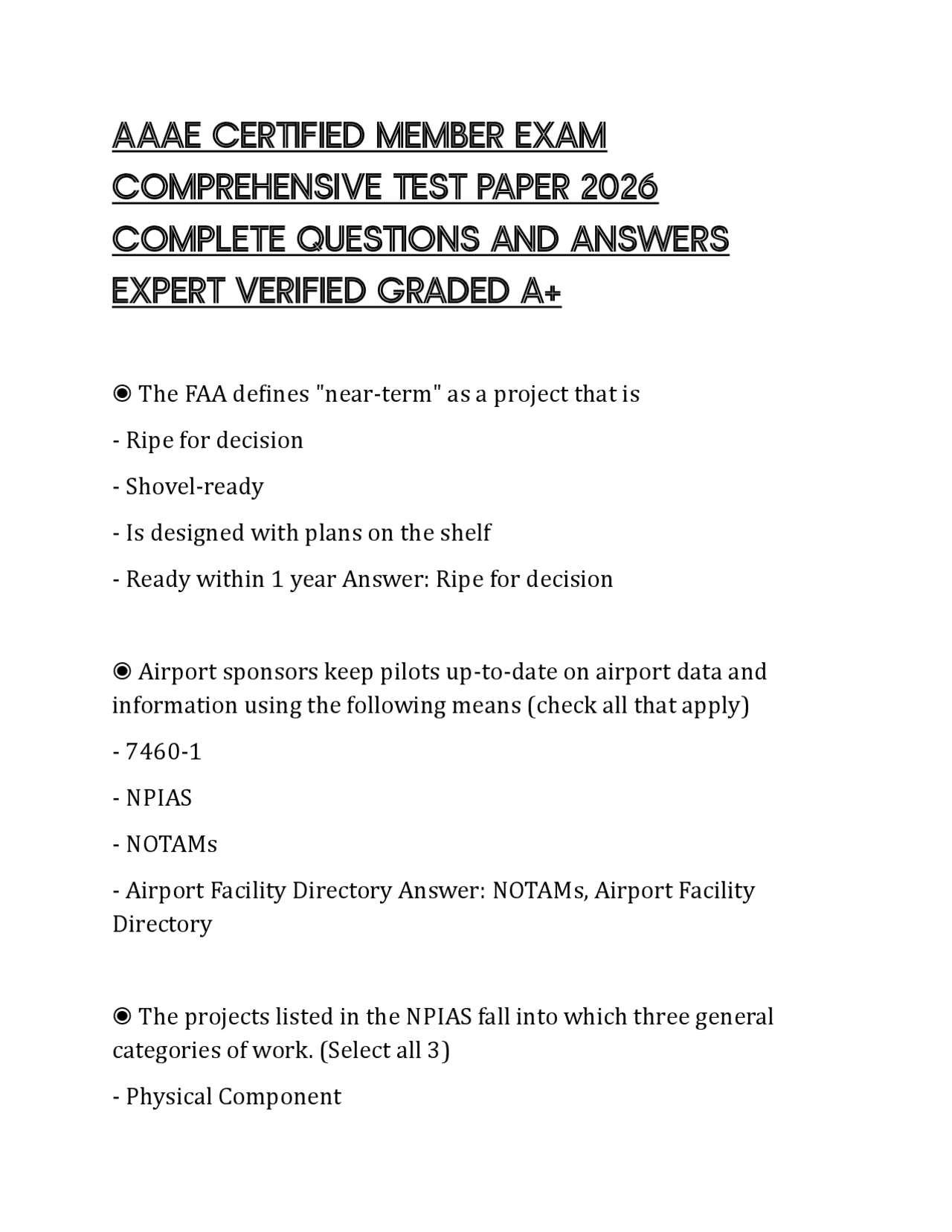 AAAE CERTIFIED MEMBER EXAM COMPREHENSIVE TEST PAPER 2026 COMPLETE QUESTIONS AND ANSWERS EX ...