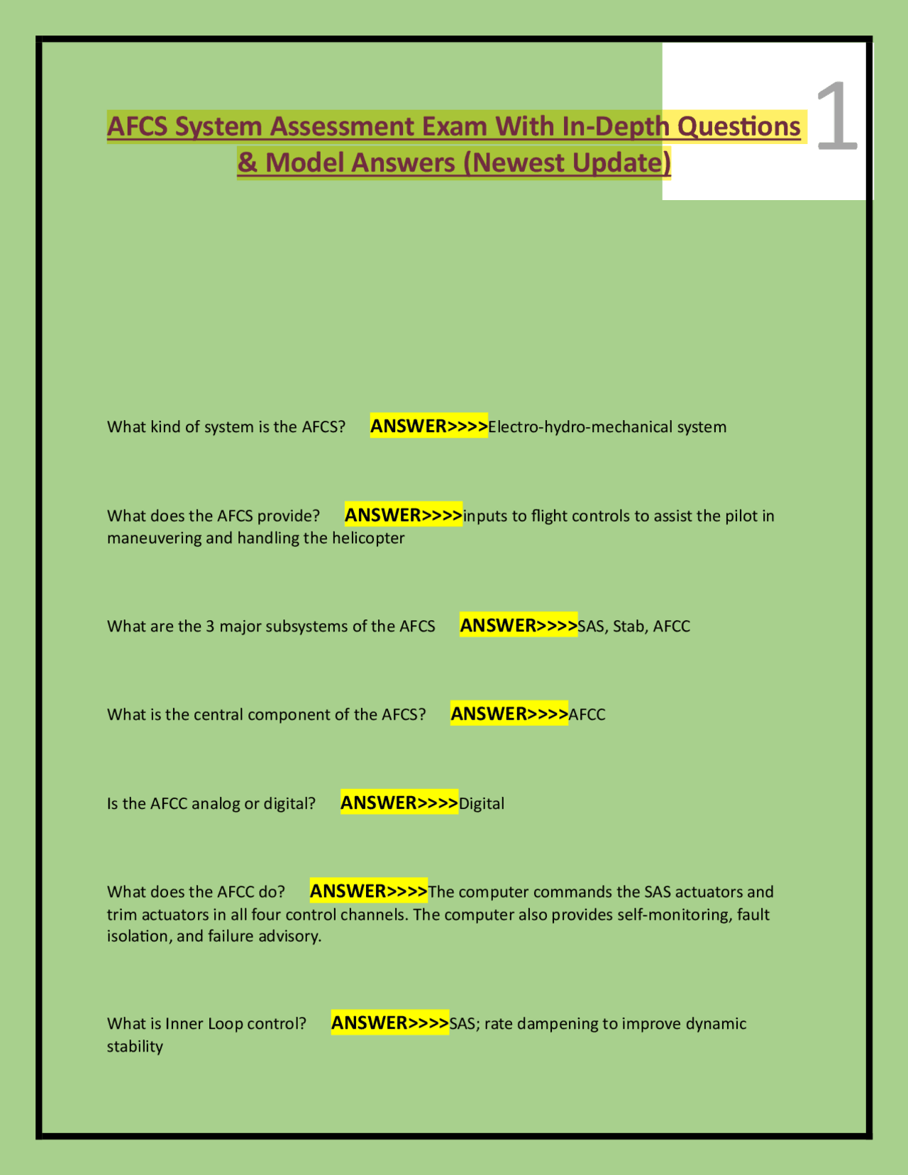 Apce Questioning Model AFCS System Assessment Exam With In-Depth Questions & Model Answers ...