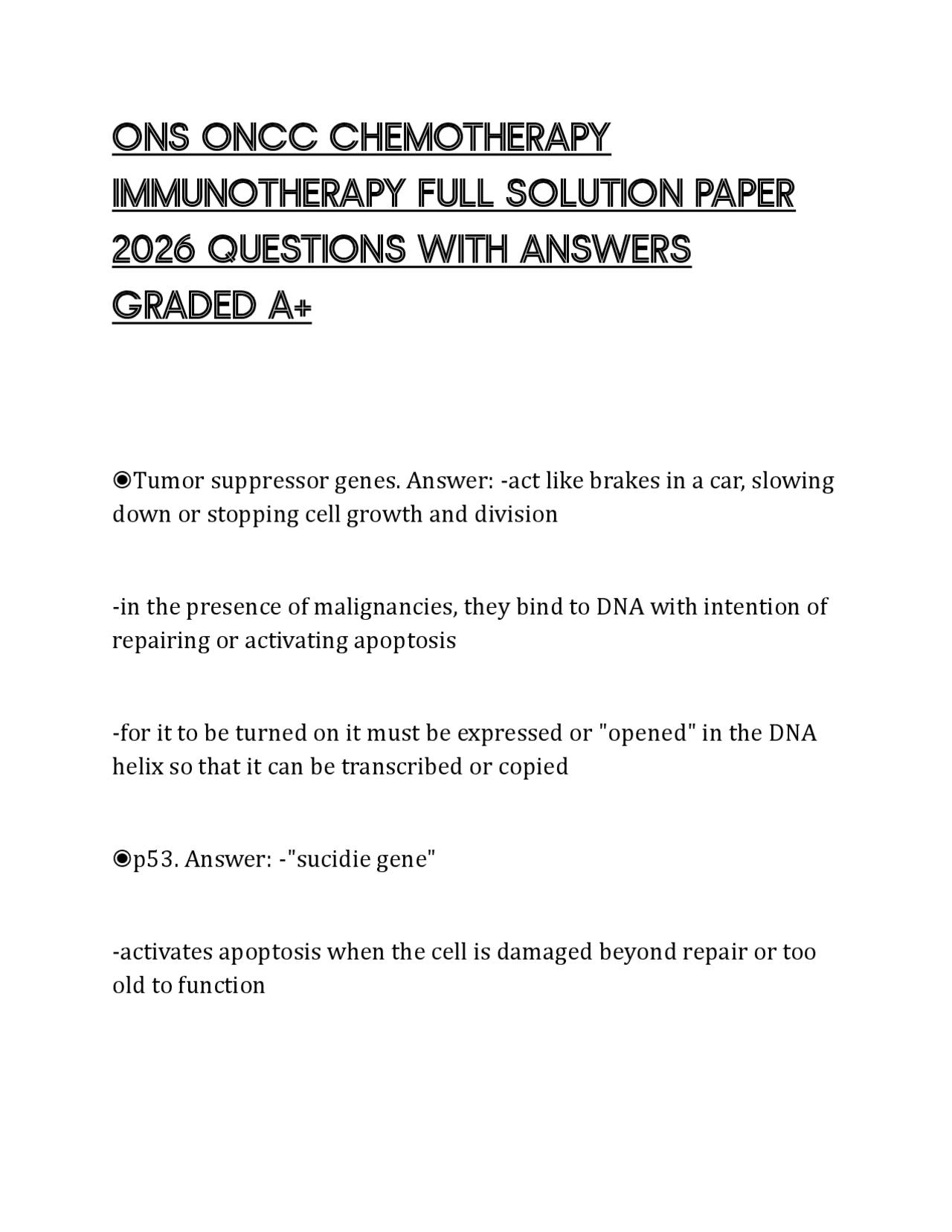 ONS ONCC CHEMOTHERAPY IMMUNOTHERAPY FULL SOLUTION PAPER 2026 QUESTIONS ...