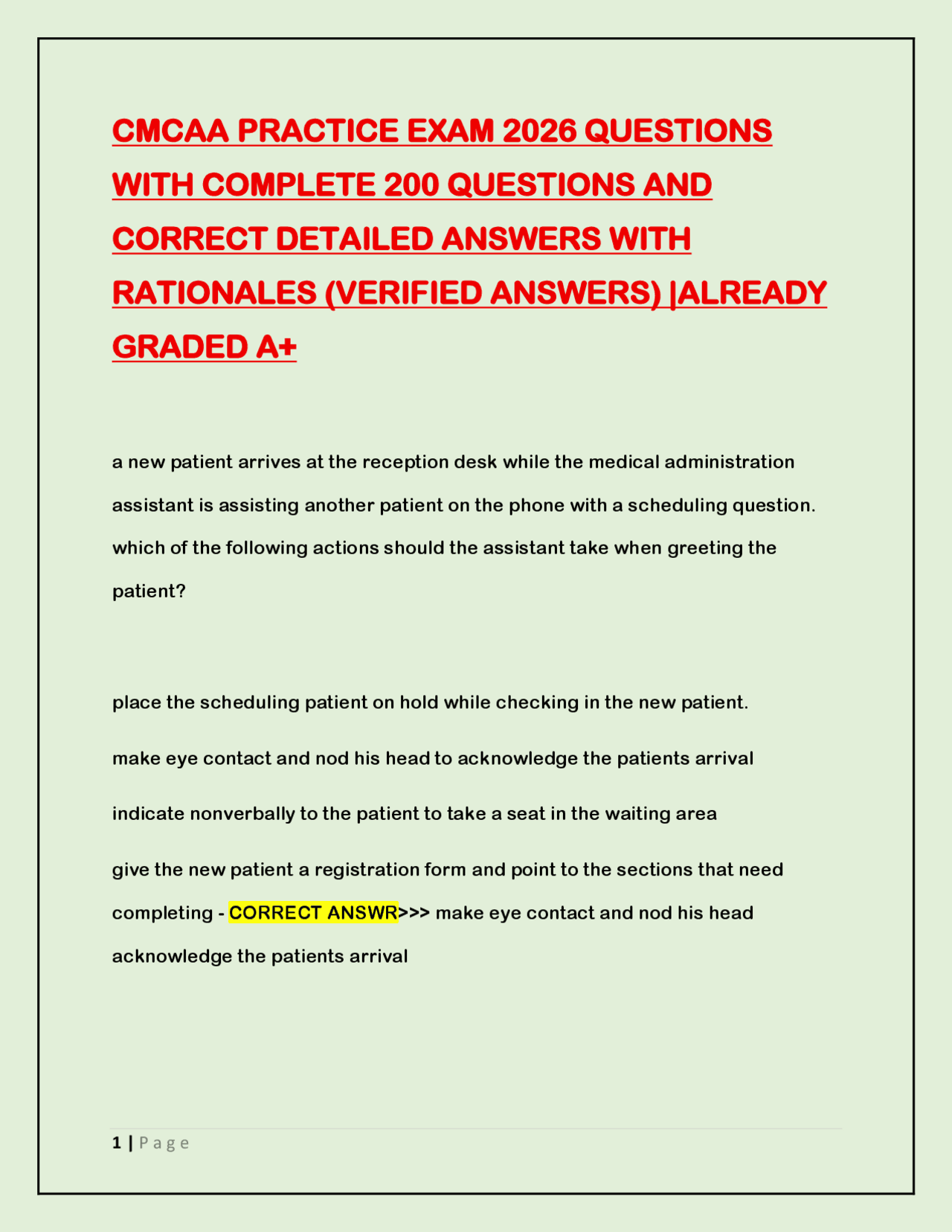 CMCAA PRACTICE EXAM 2026 QUESTIONS WITH COMPLETE 200 QUESTIONS AND ...