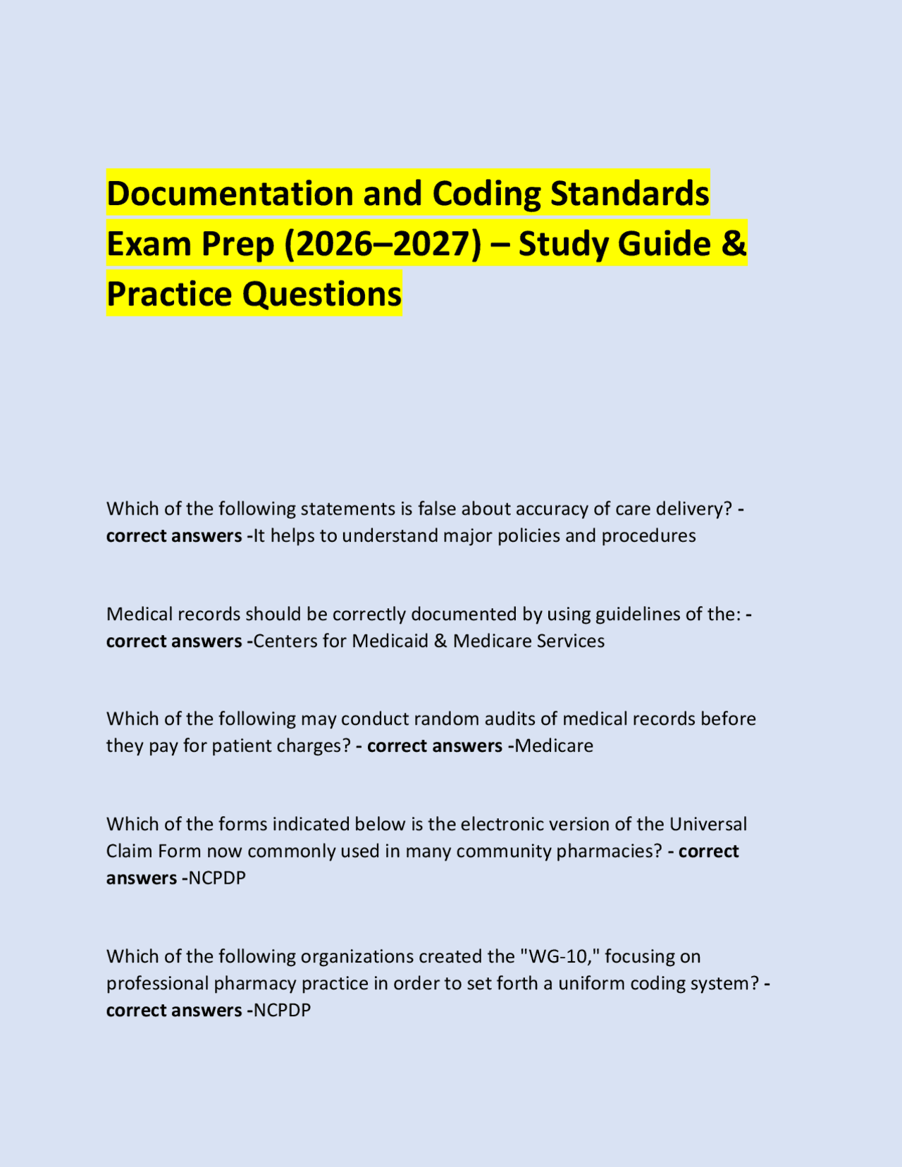 Documentation and Coding Standards Exam Prep (2026–2027) – Study Guide ...