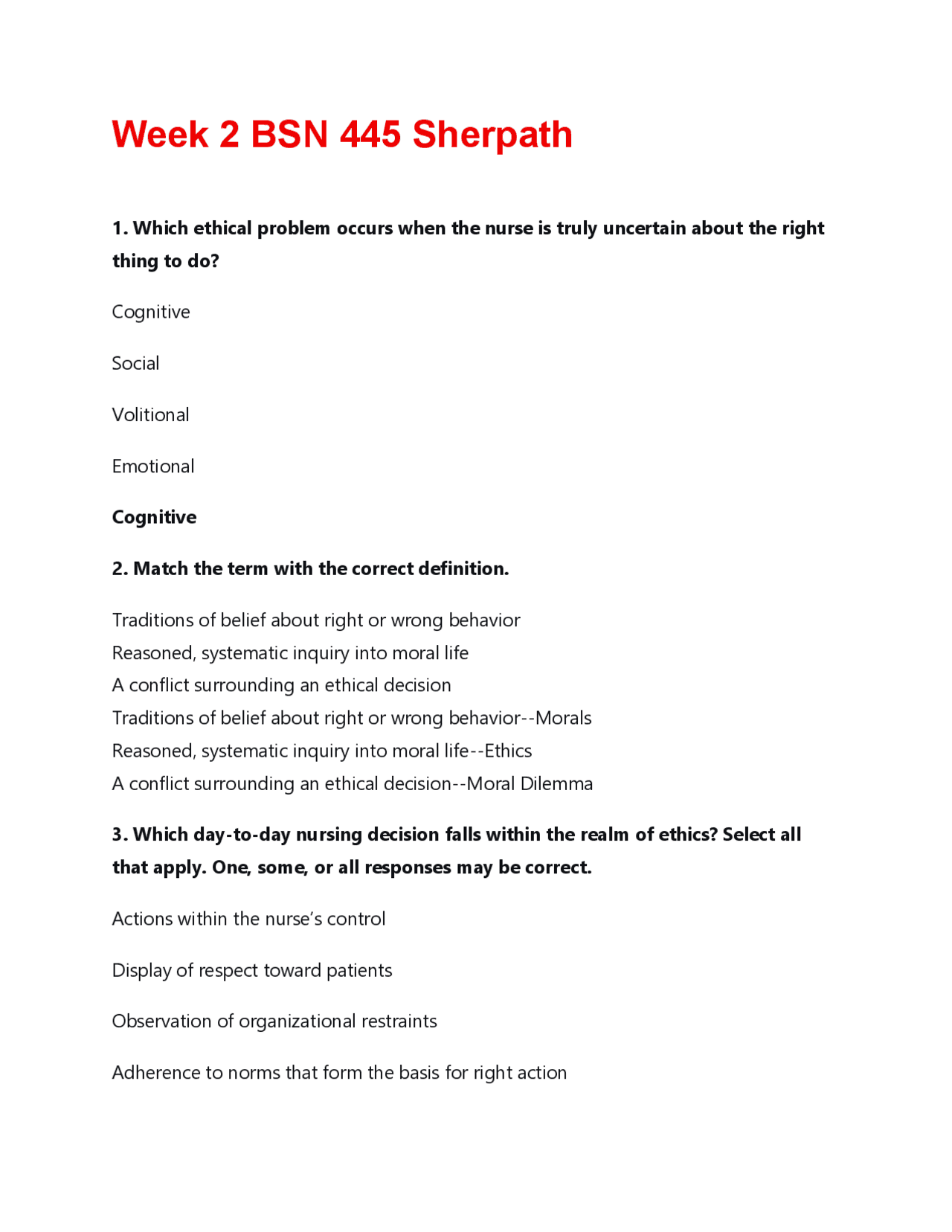 Week 2 BSN 445 Sherpath Questions And Answers | 2026 Updated Solutions ...