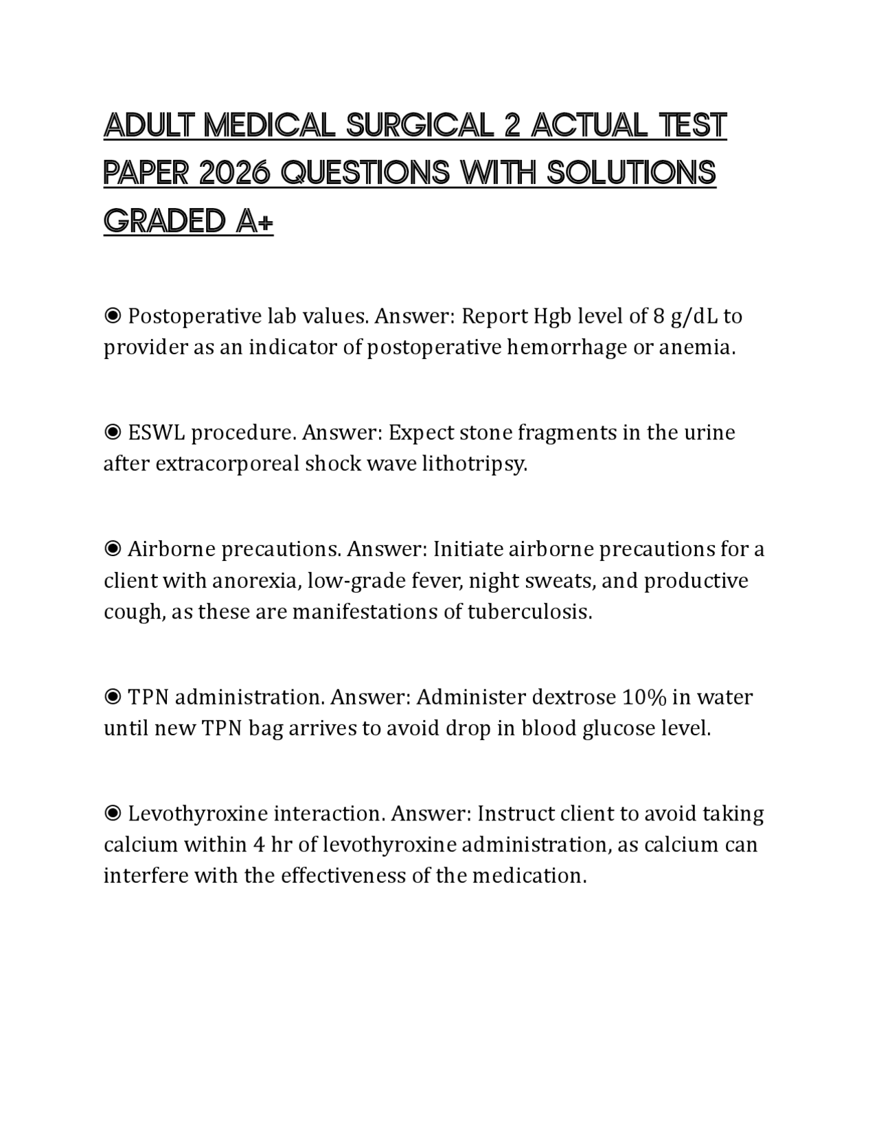 ADULT MEDICAL SURGICAL 2 ACTUAL TEST PAPER 2026 QUESTIONS WITH ...