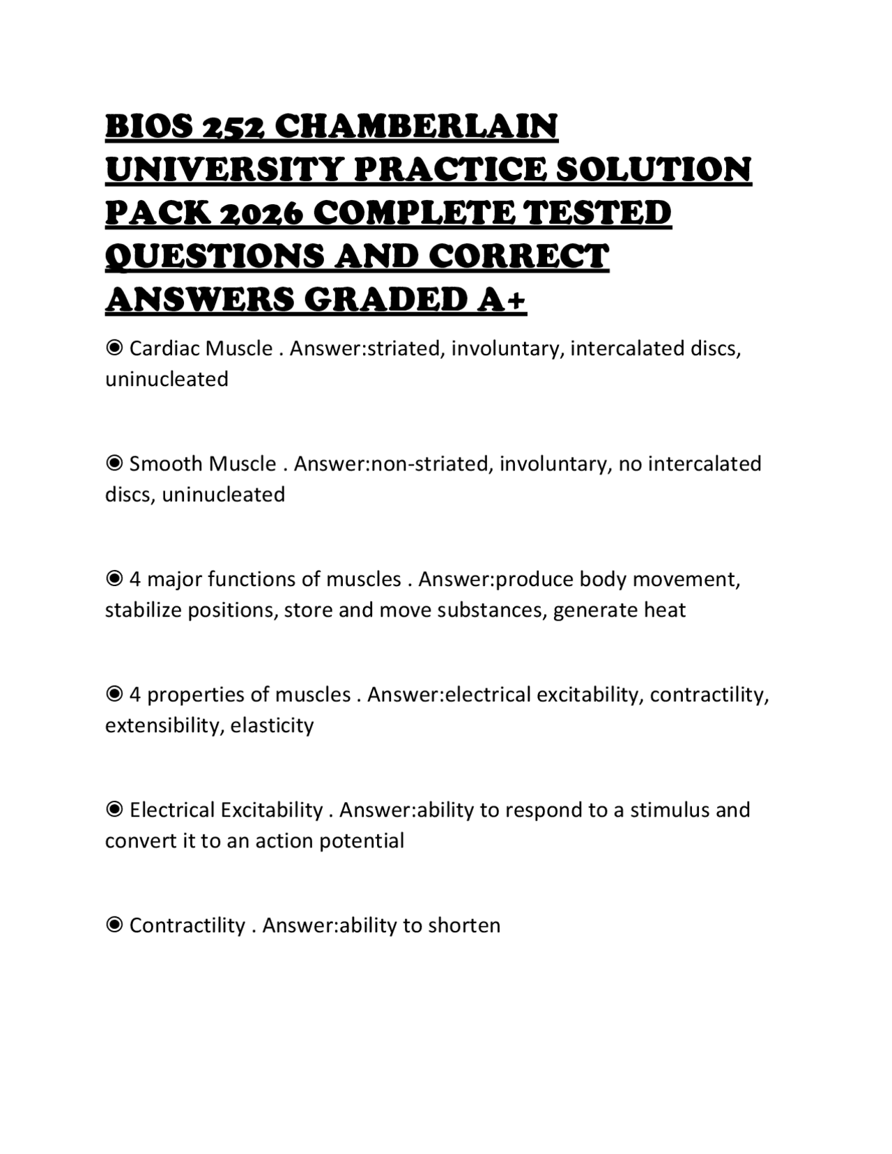 BIOS 252 CHAMBERLAIN UNIVERSITY PRACTICE SOLUTION PACK 2026 COMPLETE ...