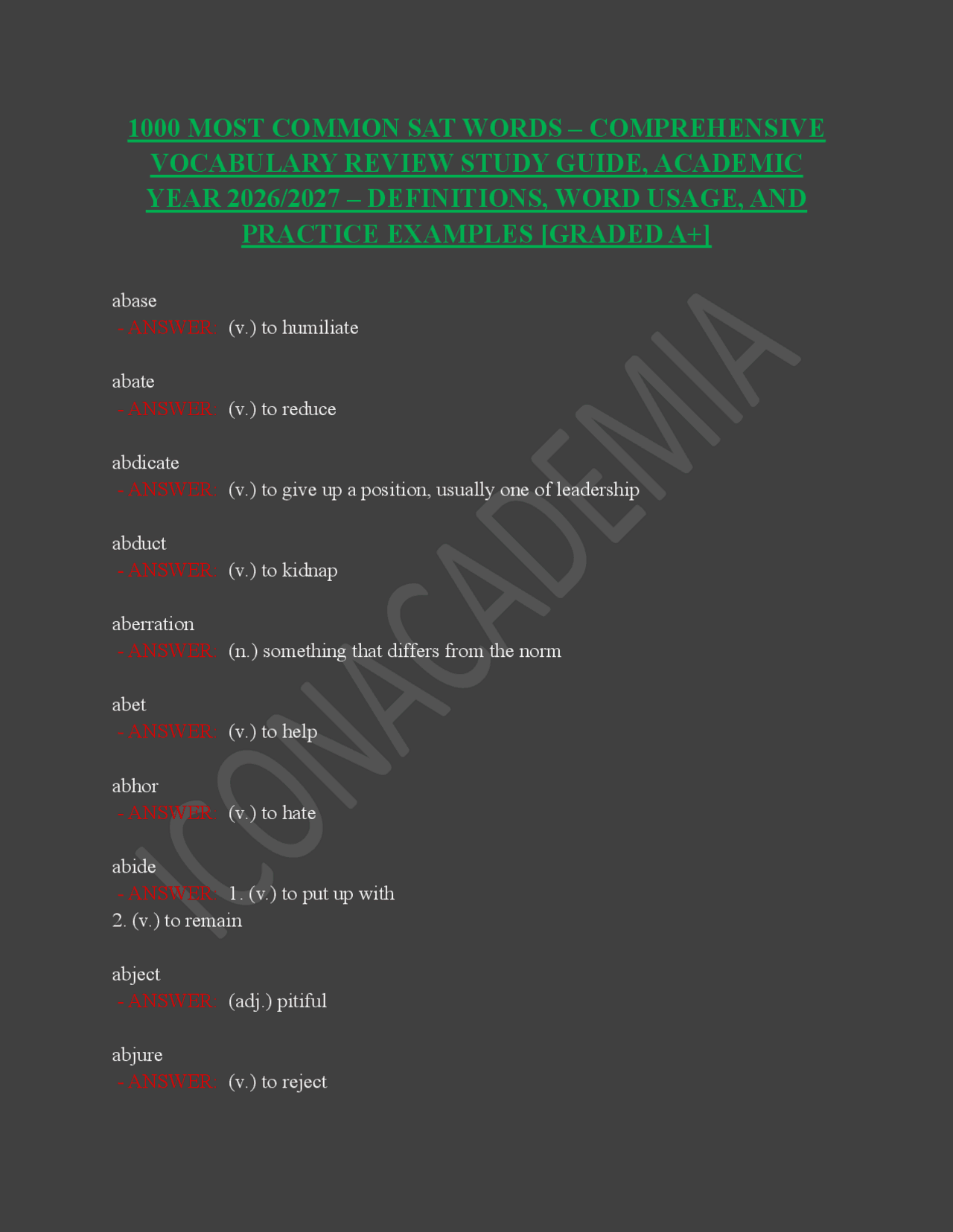 1000 MOST COMMON SAT WORDS – COMPREHENSIVE VOCABULARY REVIEW STUDY ...