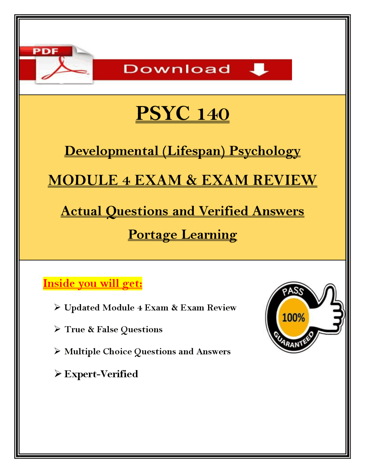 PSYC 140 Module 4 Exam Questions & Answers (2026/2027) | Developmental ...