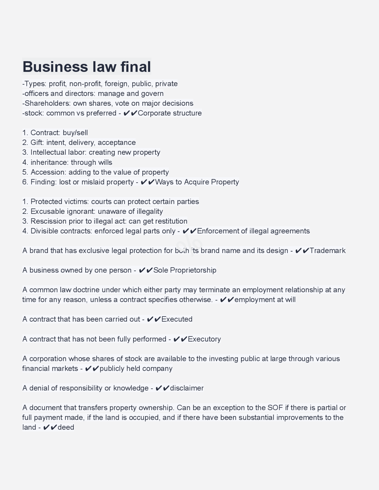 Business Law Final Exam Complete Study Guide, Practice Questions, and ...