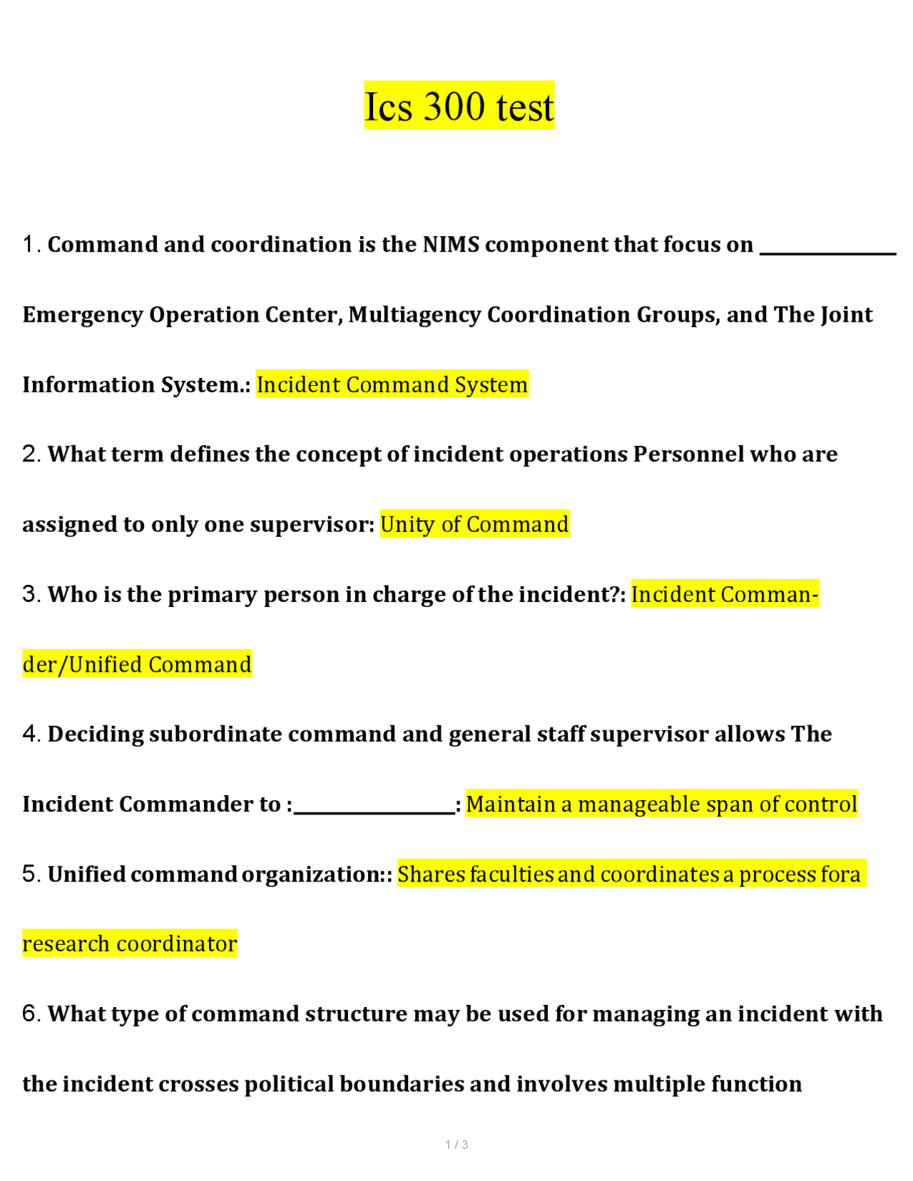 ICS 300 Test (2026/2027) | Answers and Questions | Incident Command ...
