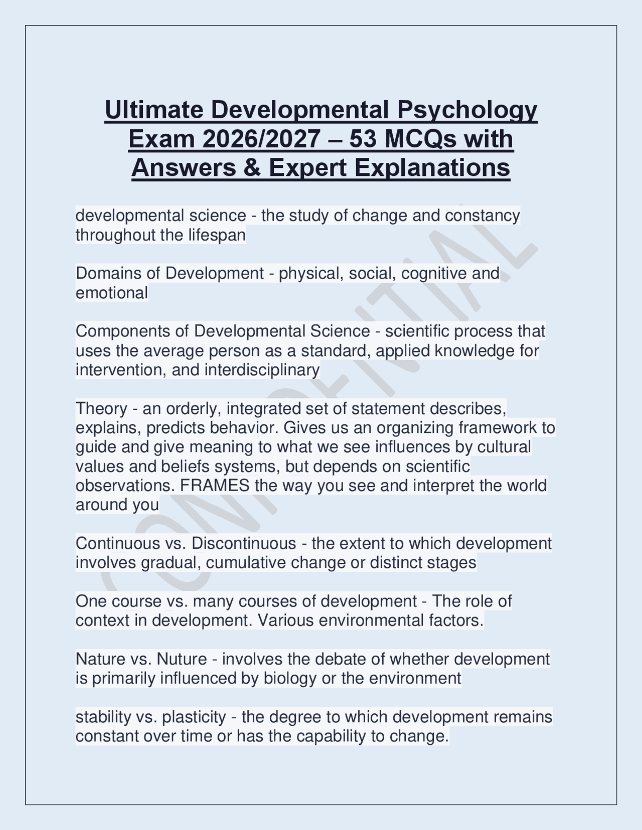 Ultimate Developmental Psychology Exam 2026/2027 – 53 MCQs with Answers ...