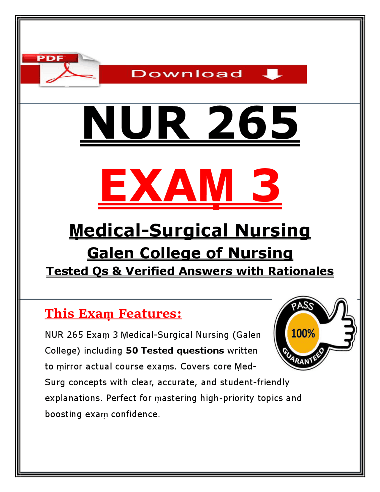 NUR 265 Exam 3 Questions & Answers (2026/2027) | Medical-Surgical ...