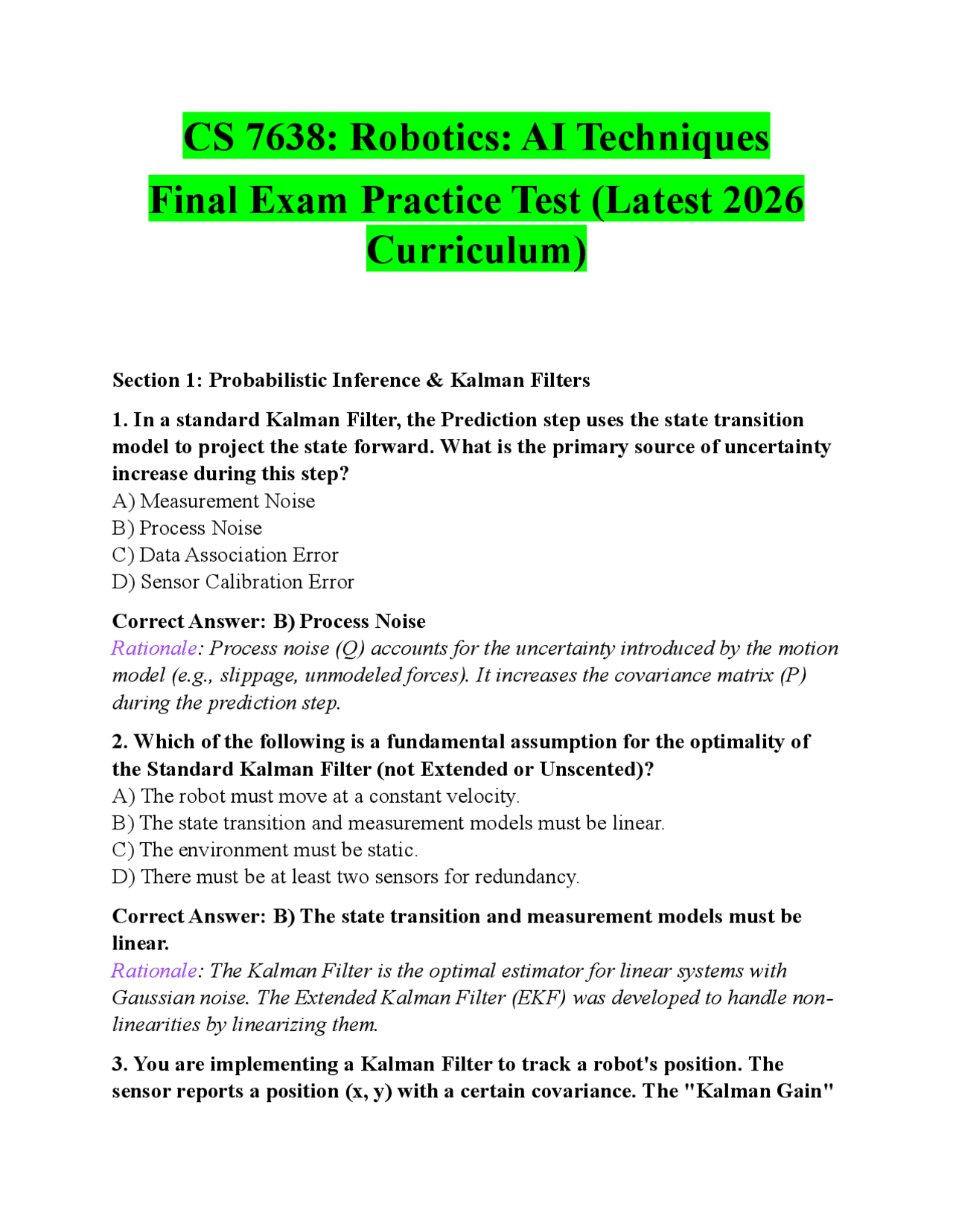 CS 7638: Robotics: AI Techniques Final Exam Practice Test (Latest 2026 ...