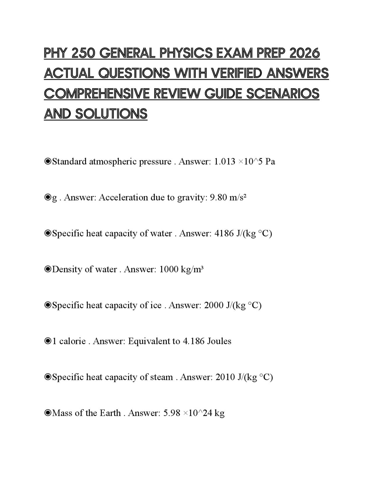 PHY 250 GENERAL PHYSICS EXAM PREP 2026 ACTUAL QUESTIONS WITH VERIFIED ...