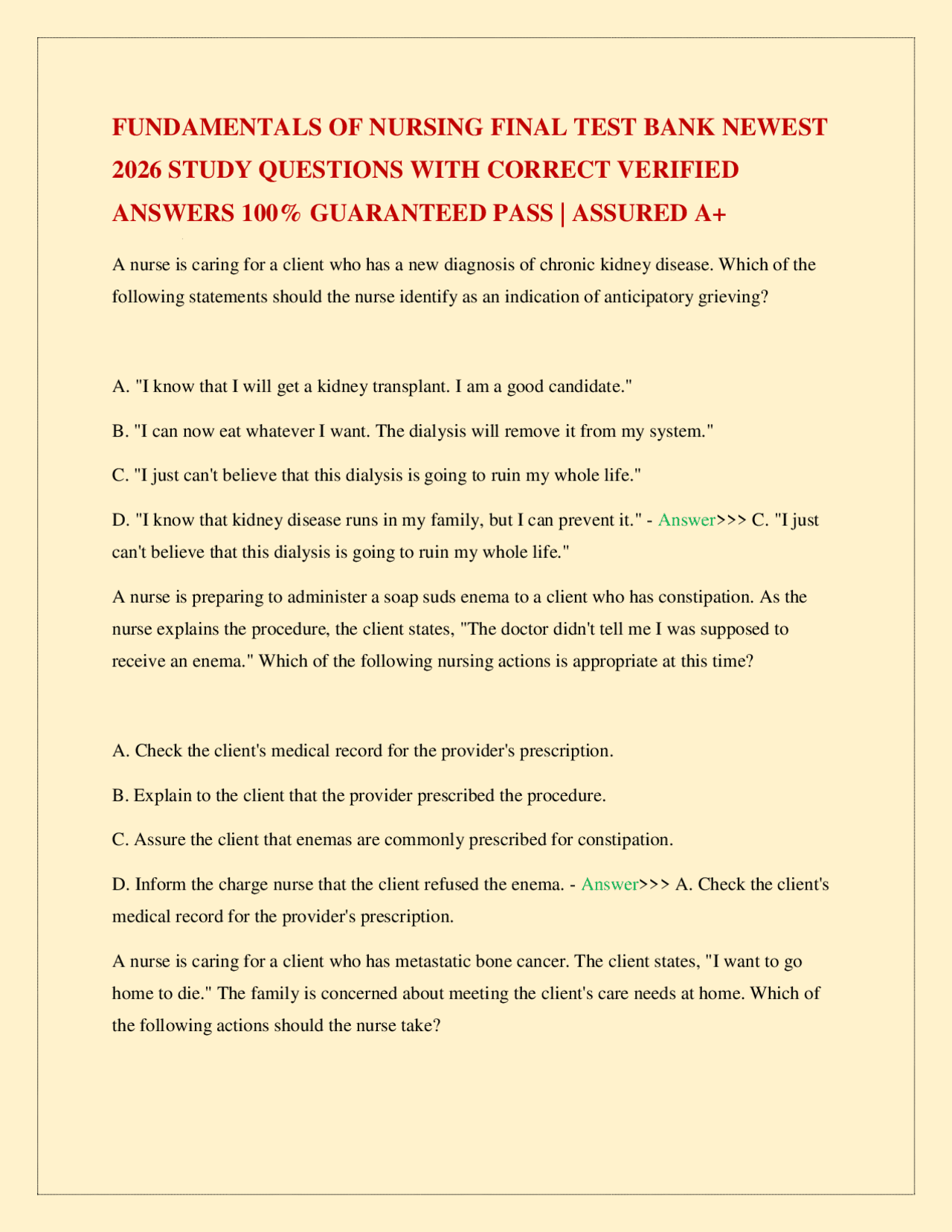 FUNDAMENTALS OF NURSING FINAL TEST BANK NEWEST 2026 STUDY QUESTIONS ...