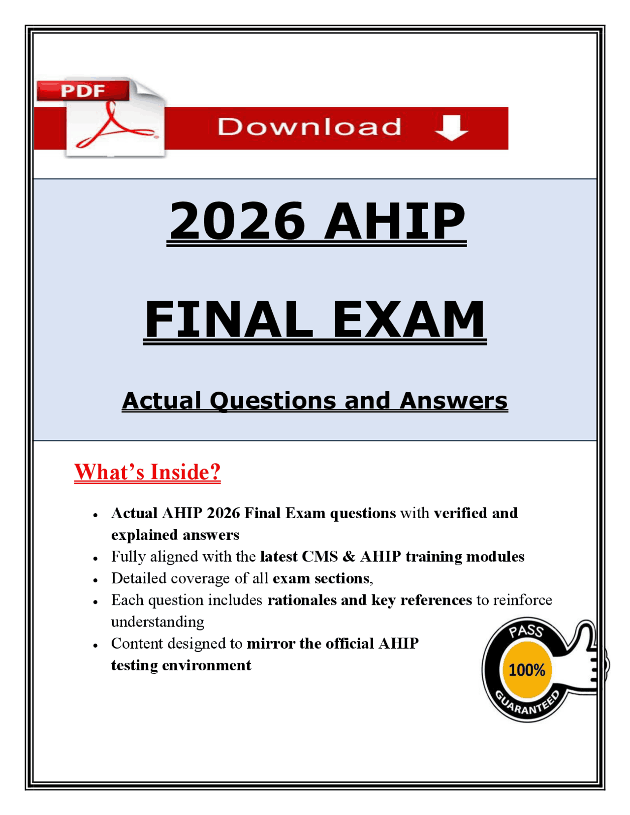 AHIP Final Exam (2026) - Actual Questions and Answers (PDF) | Exams ...