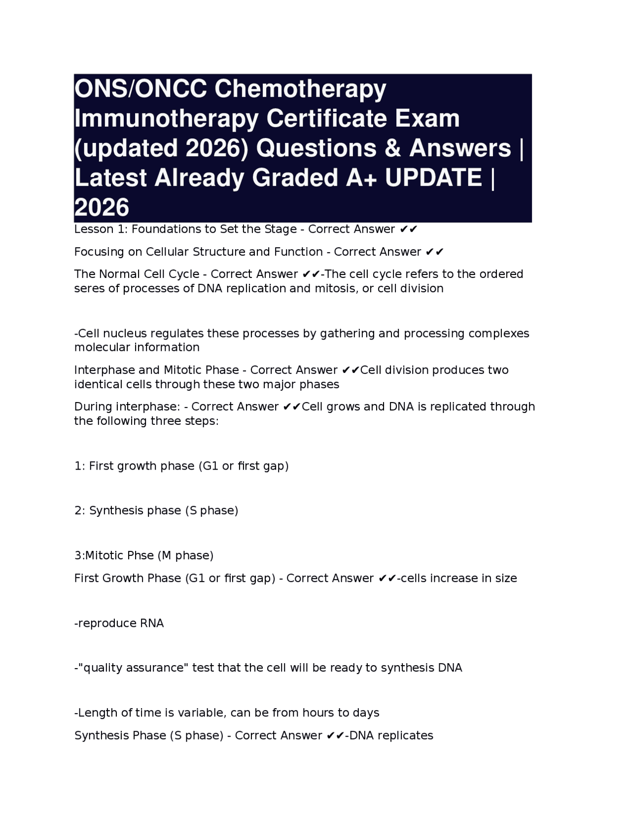 ONS/ONCC Chemotherapy Immunotherapy Certificate Exam (updated 2026 ...