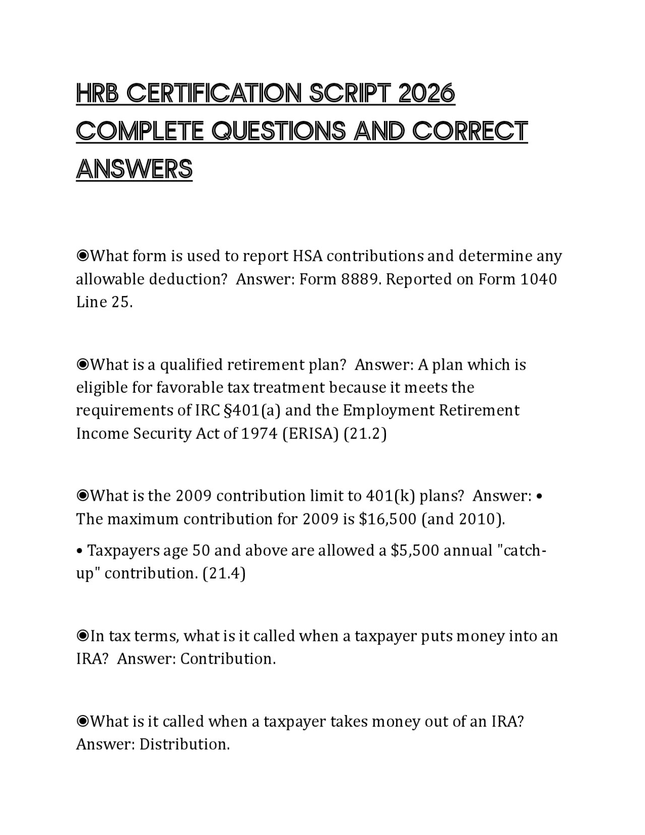 HRB CERTIFICATION SCRIPT 2026 COMPLETE QUESTIONS AND CORRECT ANSWERS ...
