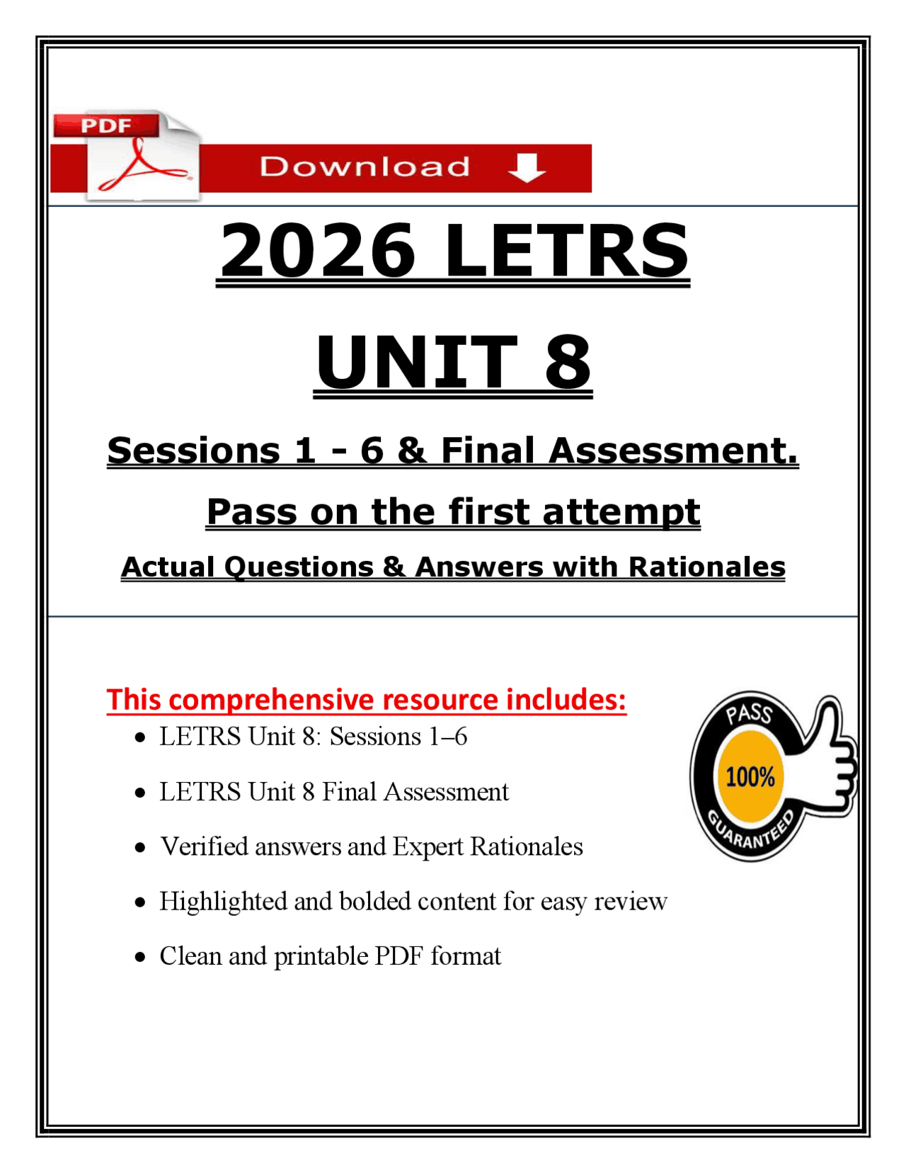 Letrs Pd Program LETRS Unit 8 Sessions 1–6 Final Assessment (2026/2027) | Education ...