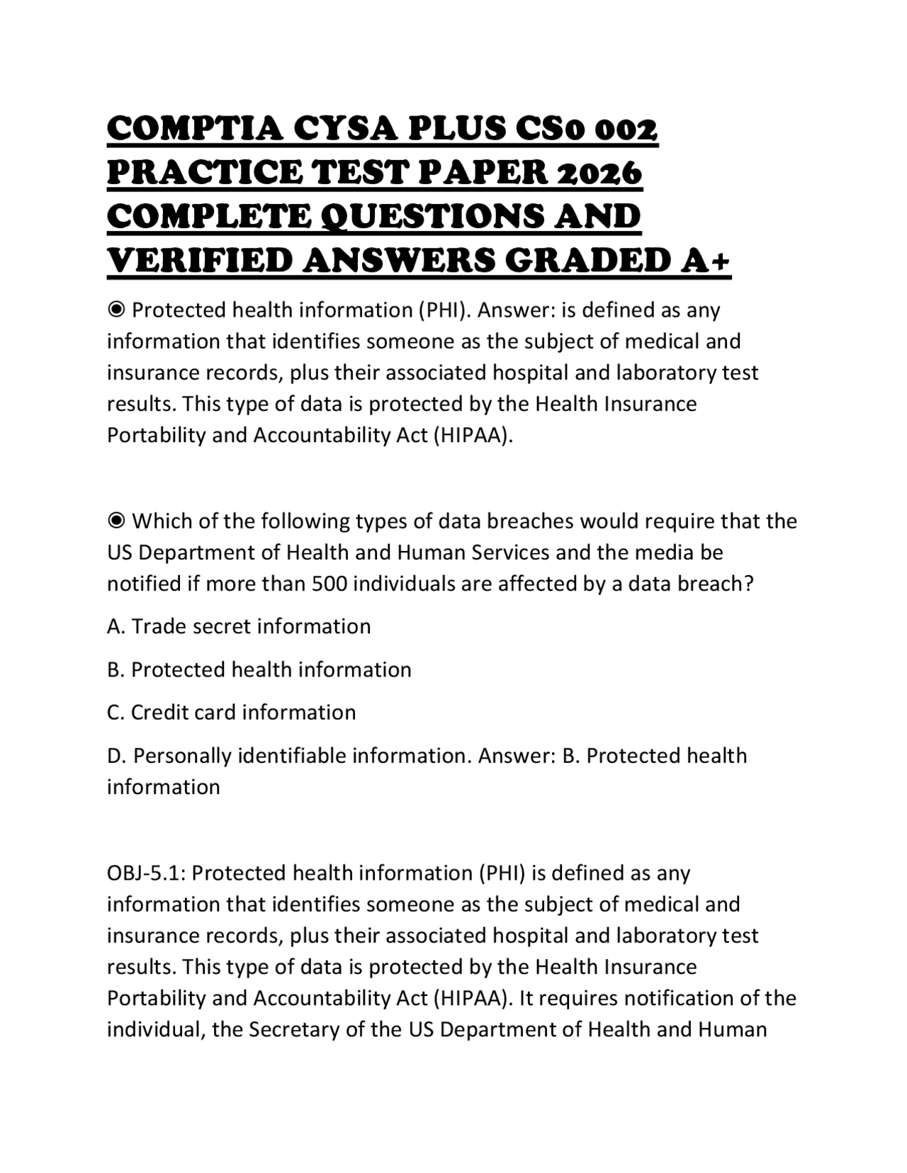 COMPTIA CYSA PLUS CS0 002 PRACTICE TEST PAPER 2026 COMPLETE QUESTIONS ...