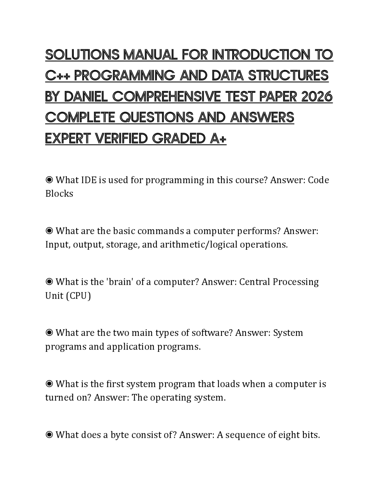 SOLUTIONS MANUAL FOR INTRODUCTION TO C++ PROGRAMMING AND DATA ...