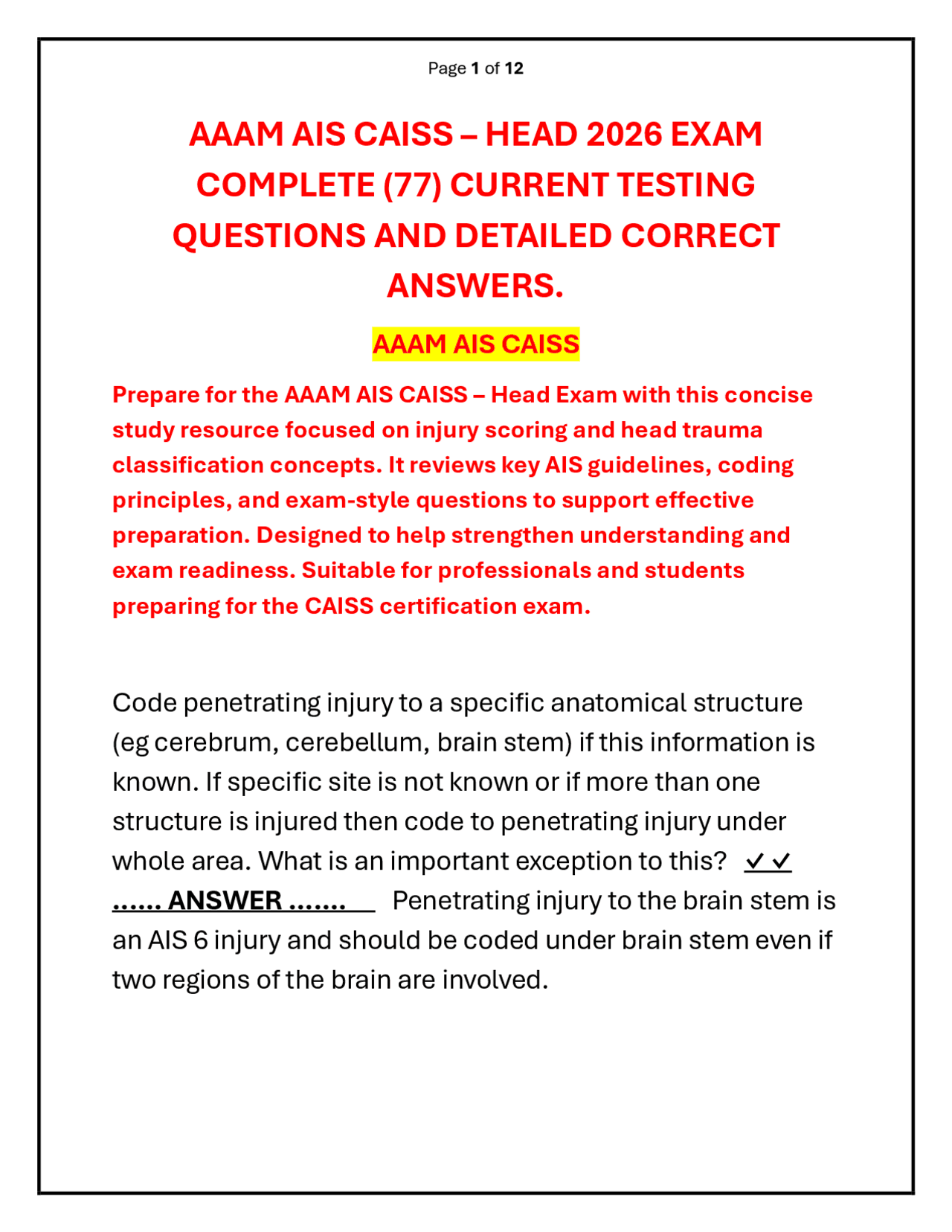 AAAM AIS CAISS – HEAD 2026 EXAM QUESTION AND ANSWER | Exams Medicine ...