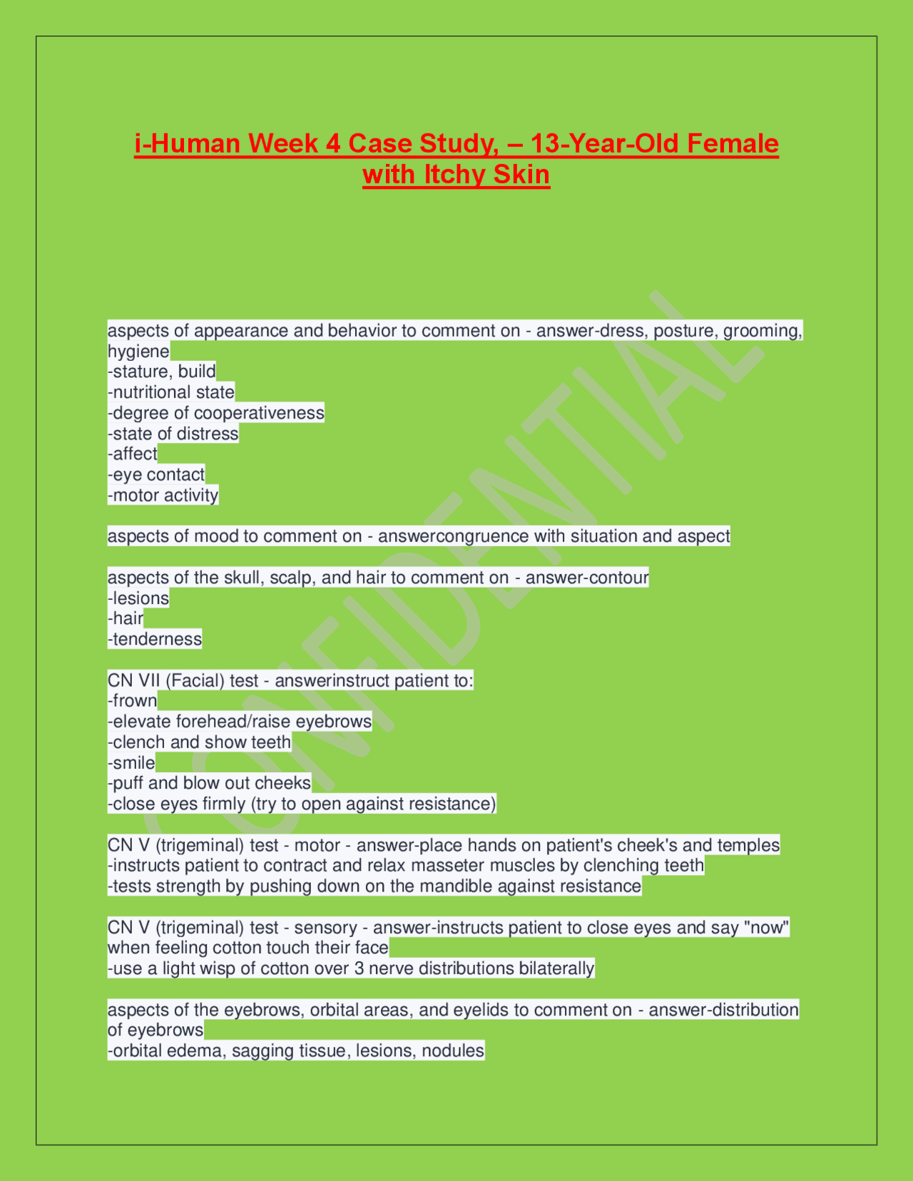i-Human Week 4 Case Study, – 13-Year-Old Female with Itchy Skin | Exams ...