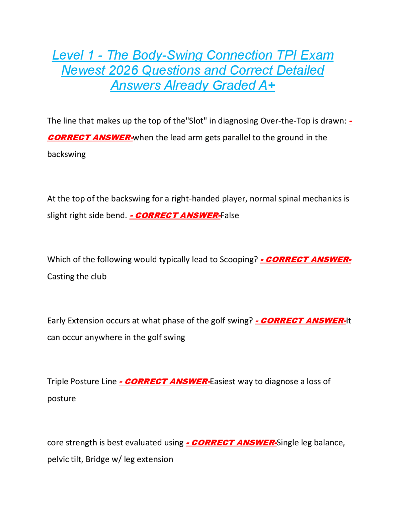 Tpi Level 1 Screen.pdf Level 1 - The Body-Swing Connection TPI Exam Newest 2026 Questions and ...