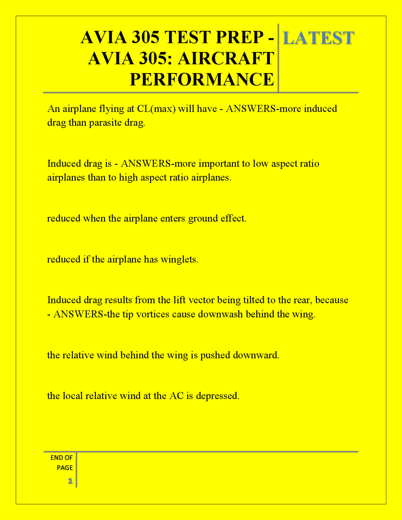 AVIA 305 TEST PREP - AVIA 305: AIRCRAFT PERFORMANCE QUESTIONS AND ...