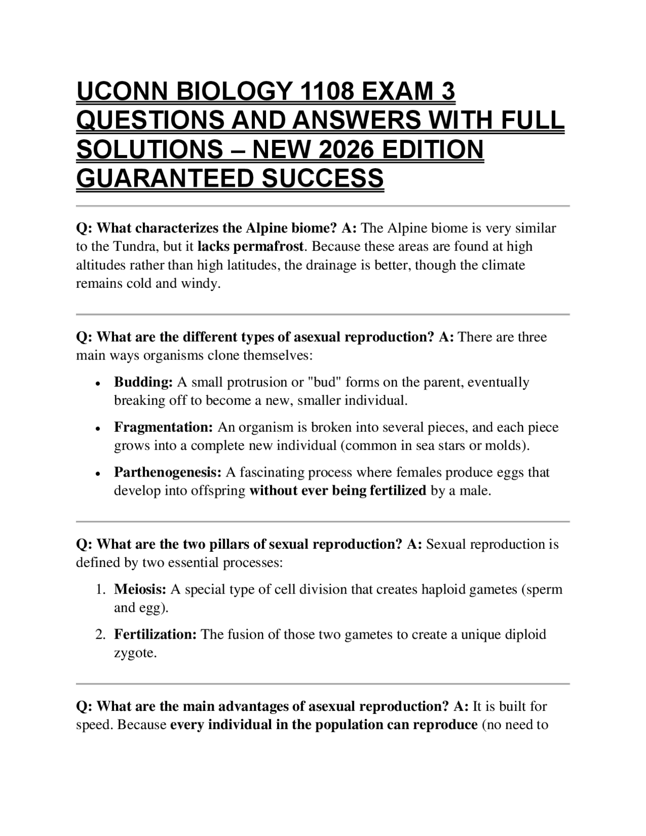 Full Solution UCONN BIOLOGY 1108 EXAM 3 QUESTIONS AND ANSWERS WITH FULL SOLUTIONS ...