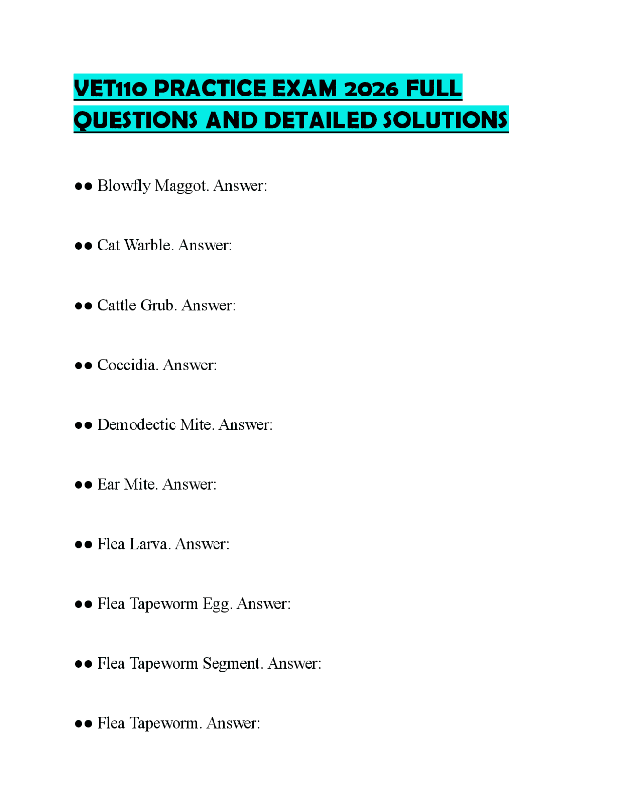 Vetr Gcse Question VET110 PRACTICE EXAM 2026 FULL QUESTIONS AND DETAILED SOLUTIONS | Exams ...