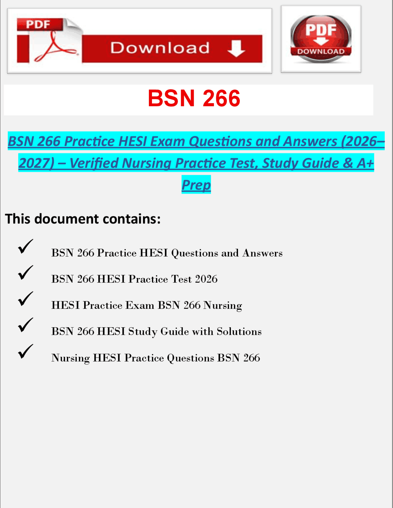 BSN 266 Practice HESI Exam Questions & Answers (2026–2027) – Verified ...
