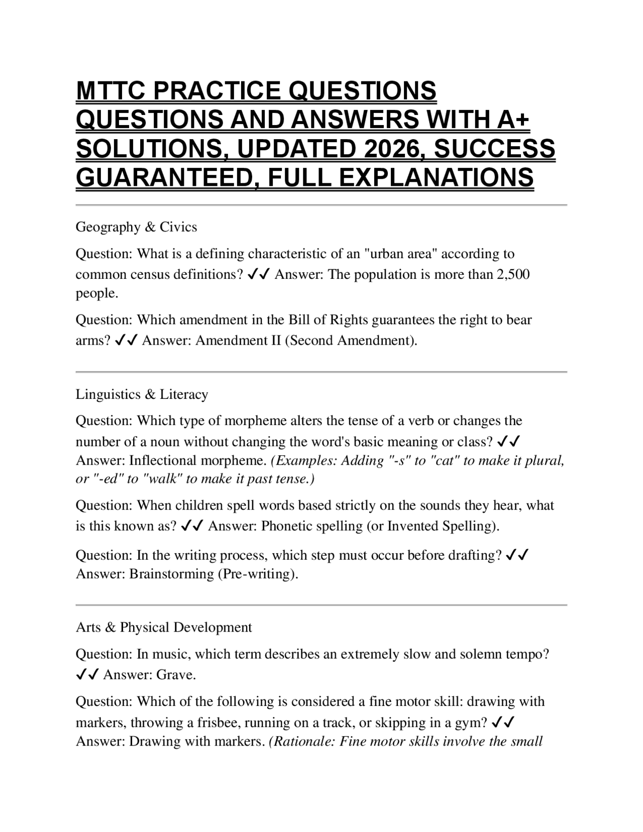 MTTC PRACTICE QUESTIONS QUESTIONS AND ANSWERS WITH A+ SOLUTIONS ...