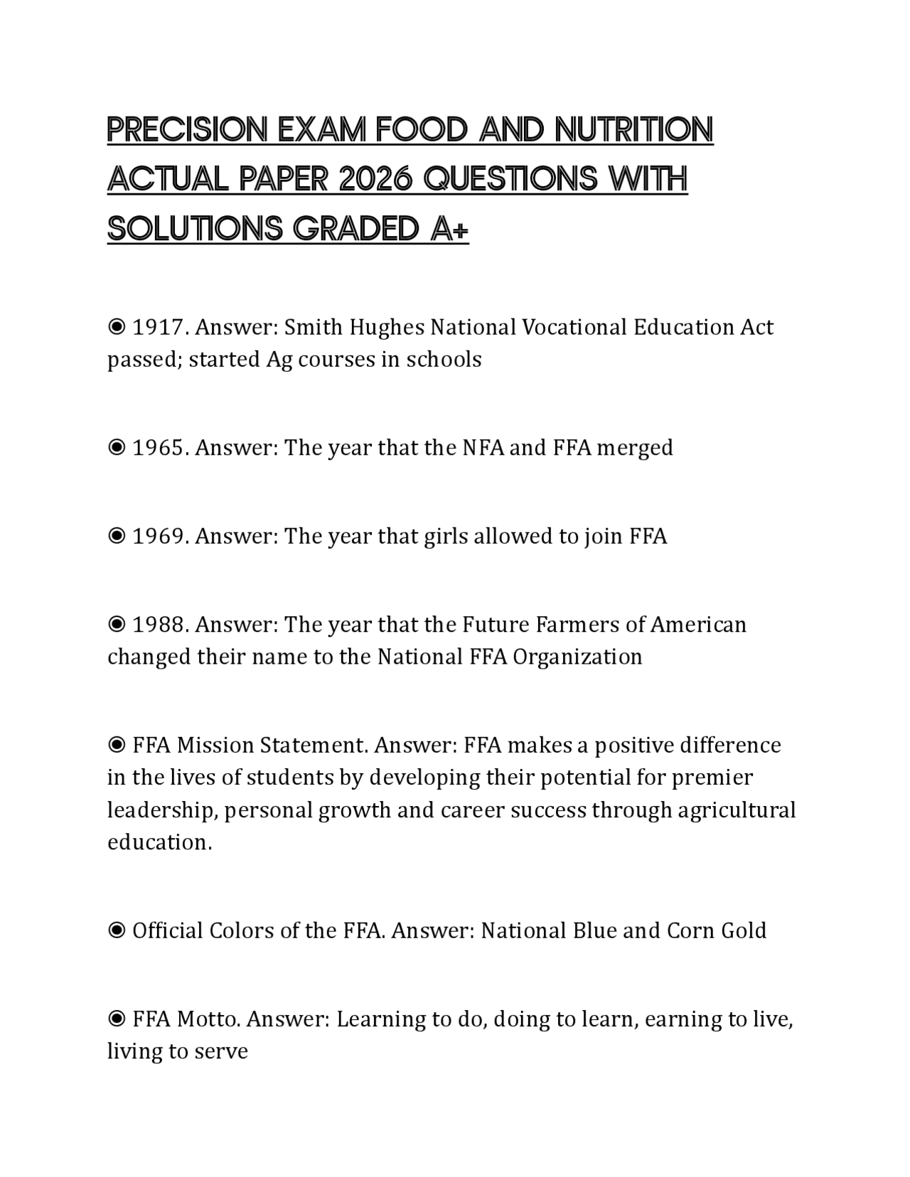 PRECISION EXAM FOOD AND NUTRITION ACTUAL PAPER 2026 QUESTIONS WITH ...