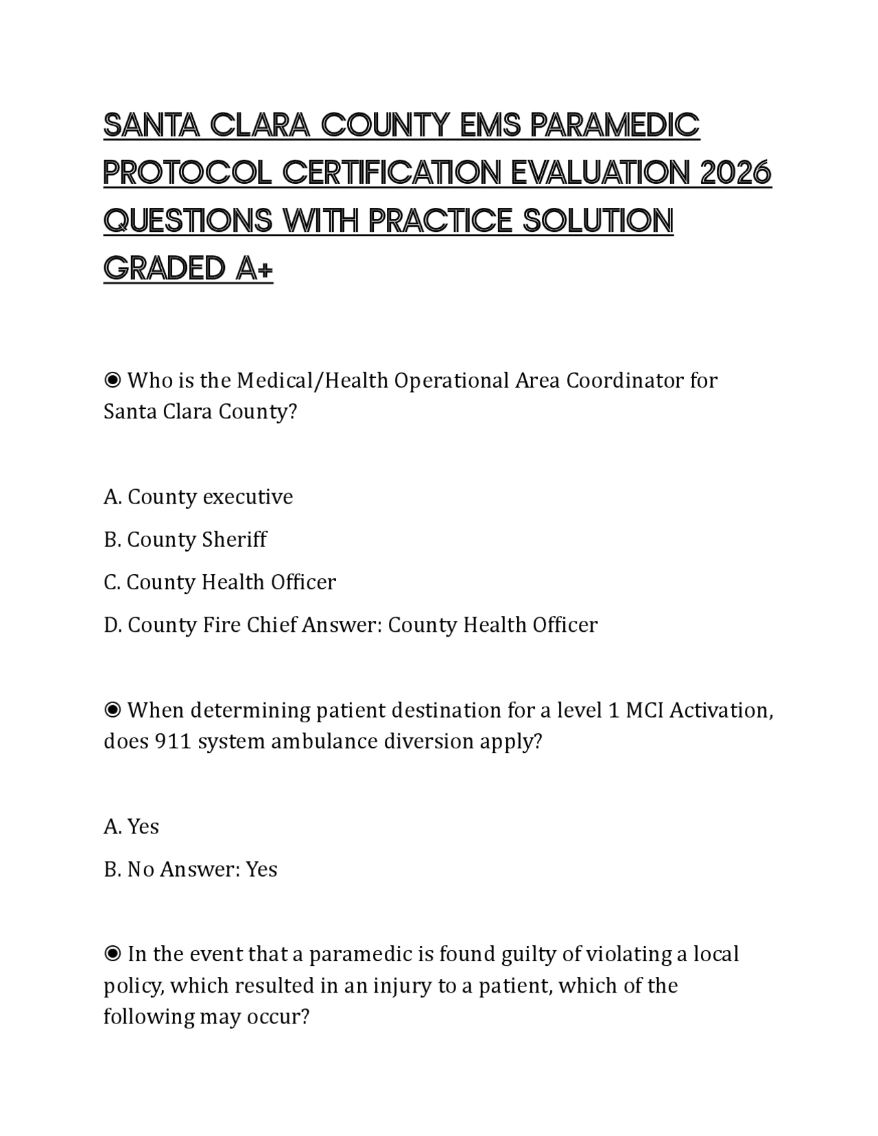 Pra Questionnaire SANTA CLARA COUNTY EMS PARAMEDIC PROTOCOL CERTIFICATION EVALUATION 2026 ...