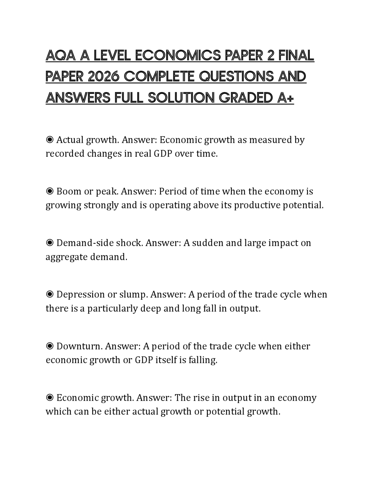 AQA A LEVEL ECONOMICS PAPER 2 FINAL PAPER 2026 COMPLETE QUESTIONS AND ...