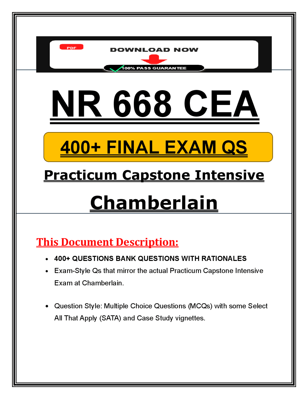 NR 668 Practicum Capstone Intensive Final Exam | Chamberlain | (2026/ ...
