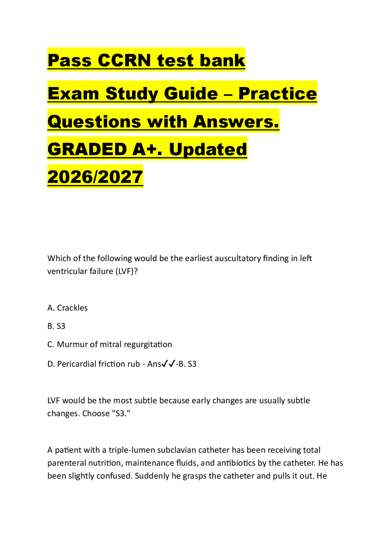 Ccrn Test Sections Pass CCRN test bank Exam Study Guide – Practice Questions with Answers ...