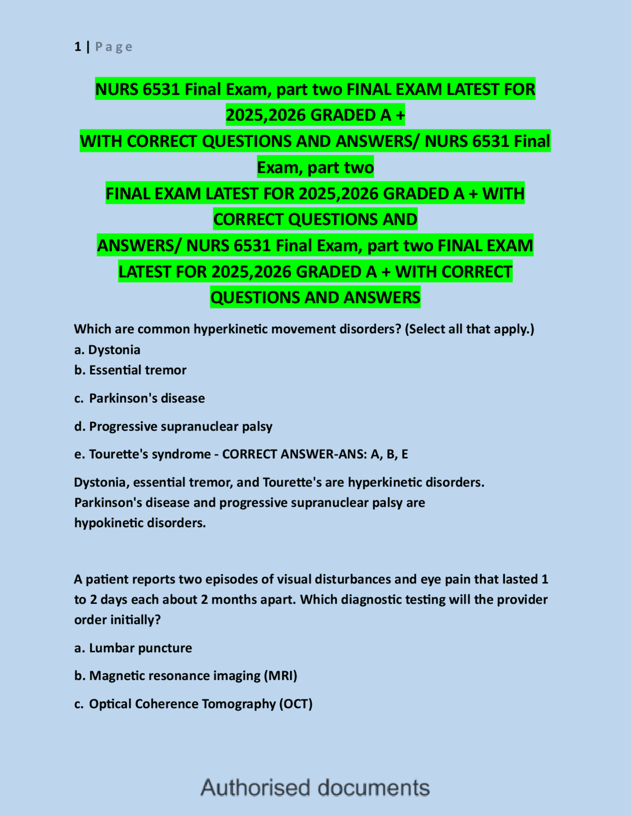 NURS 6531 Final Exam Part 2 Preparation Guide (20252026) | Exams ...