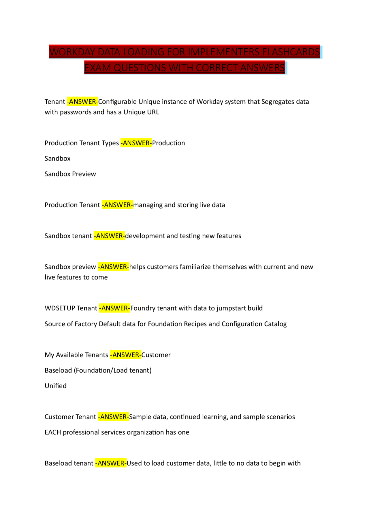 WORKDAY DATA LOADING FOR IMPLEMENTERS FLASHCARDS EXAM QUESTIONS WITH ...