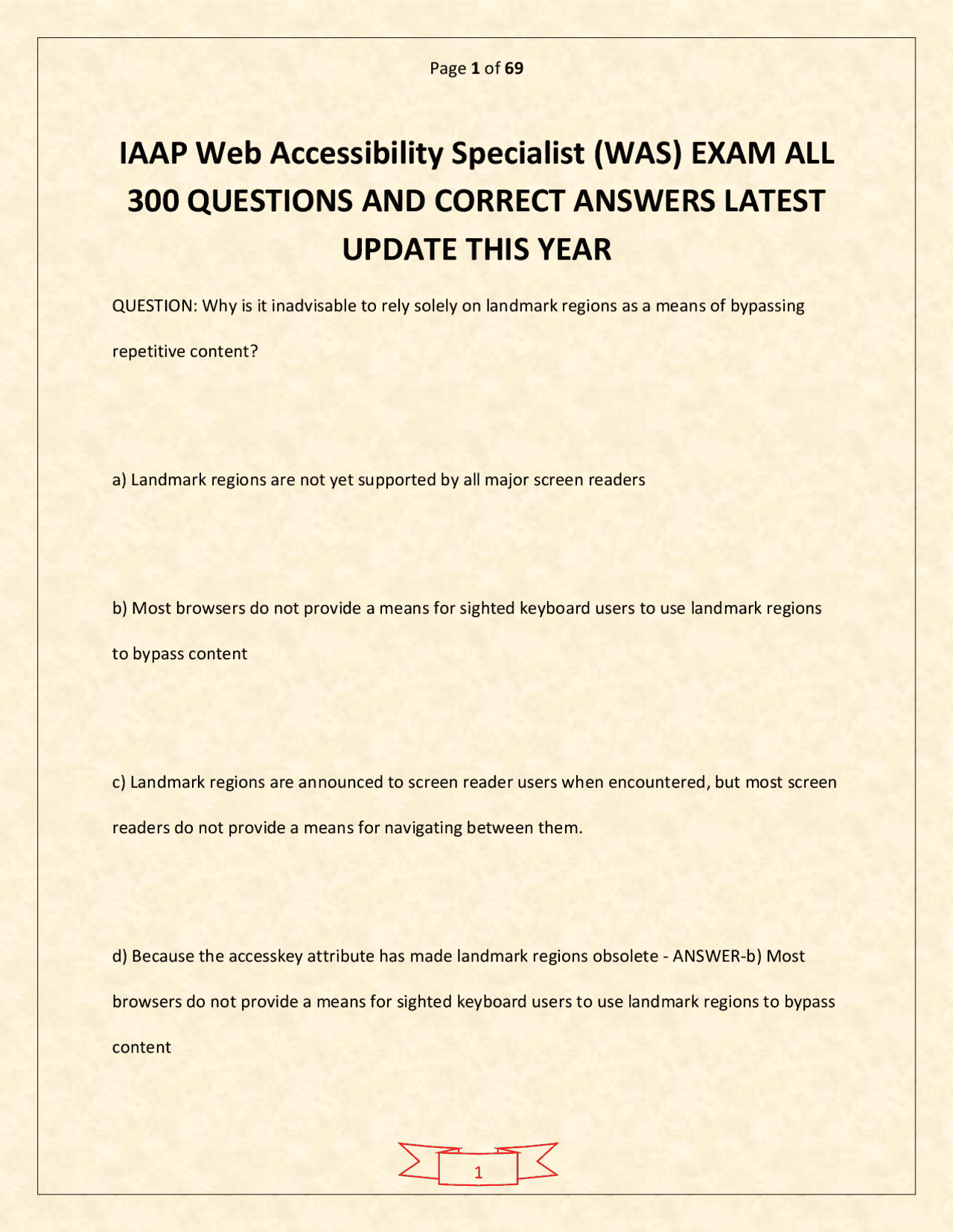 IAAP Web Accessibility Specialist (WAS) EXAM ALL 300 QUESTIONS AND ...