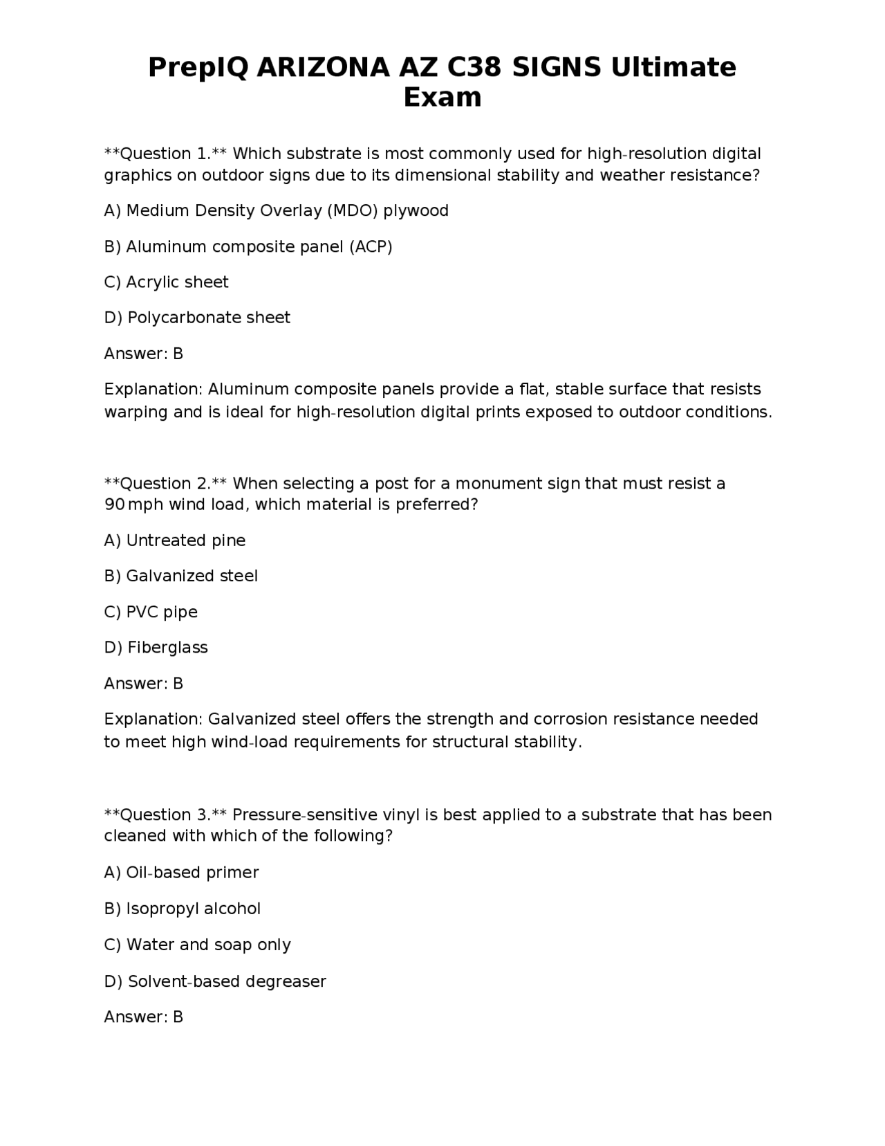 PrepIQ ARIZONA AZ C38 SIGNS Ultimate Exam | Exams Technology | Docsity