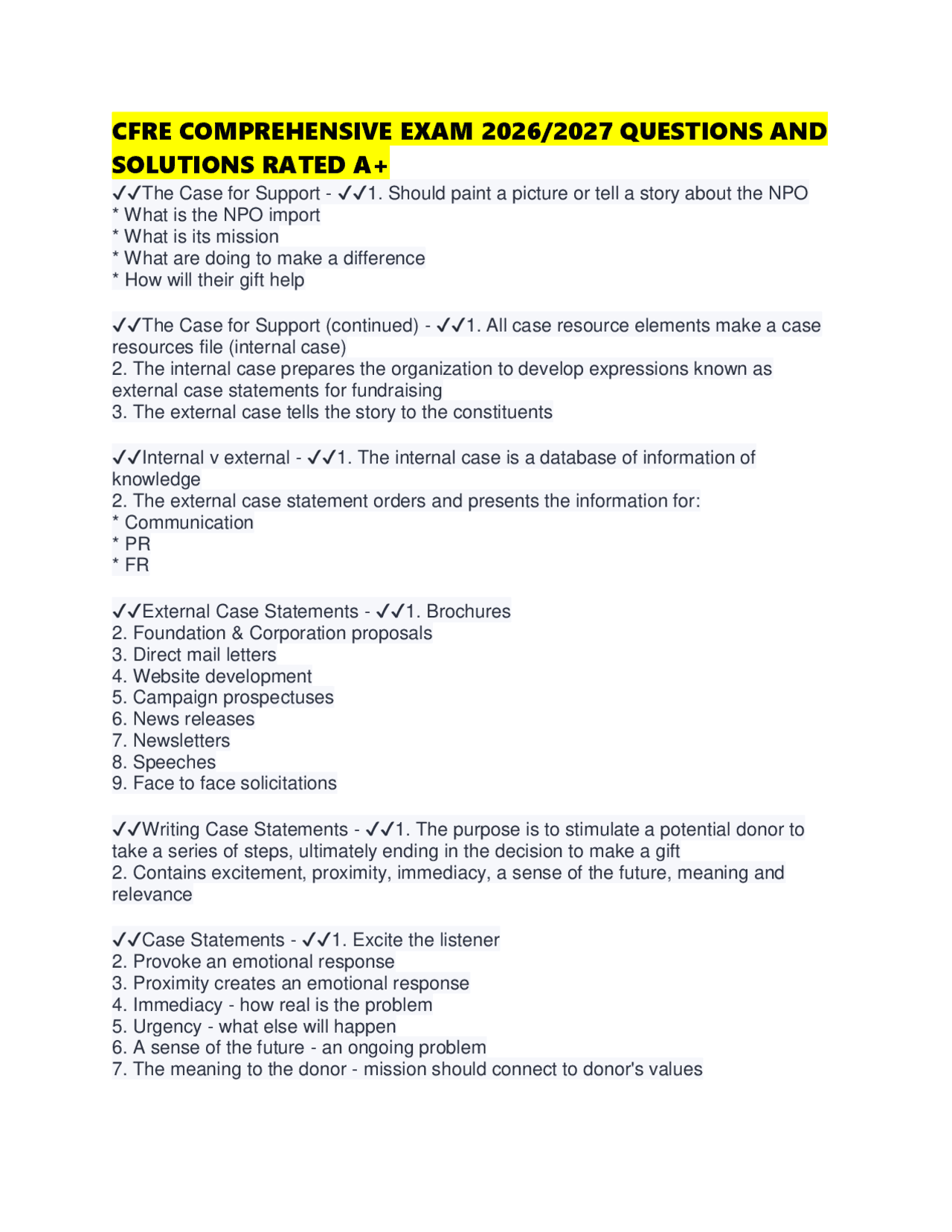 CFRE COMPREHENSIVE EXAM 2026/2027 QUESTIONS AND SOLUTIONS RATED A+ ...