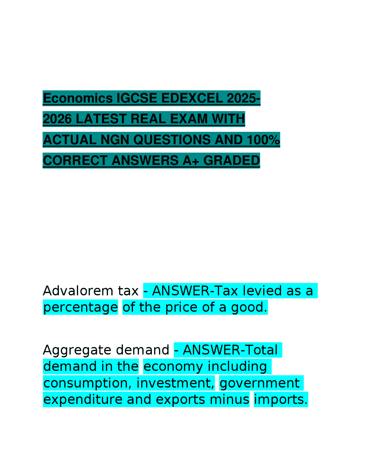 Economics IGCSE EDEXCEL 2025- 2026 LATEST REAL EXAM WITH ACTUAL NGN ...