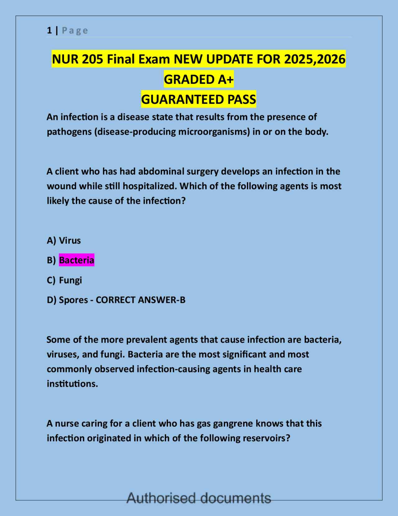 NUR 205 Final Exam NEW UPDATE FOR 20252026 GRADED A+ | Exams Nursing ...