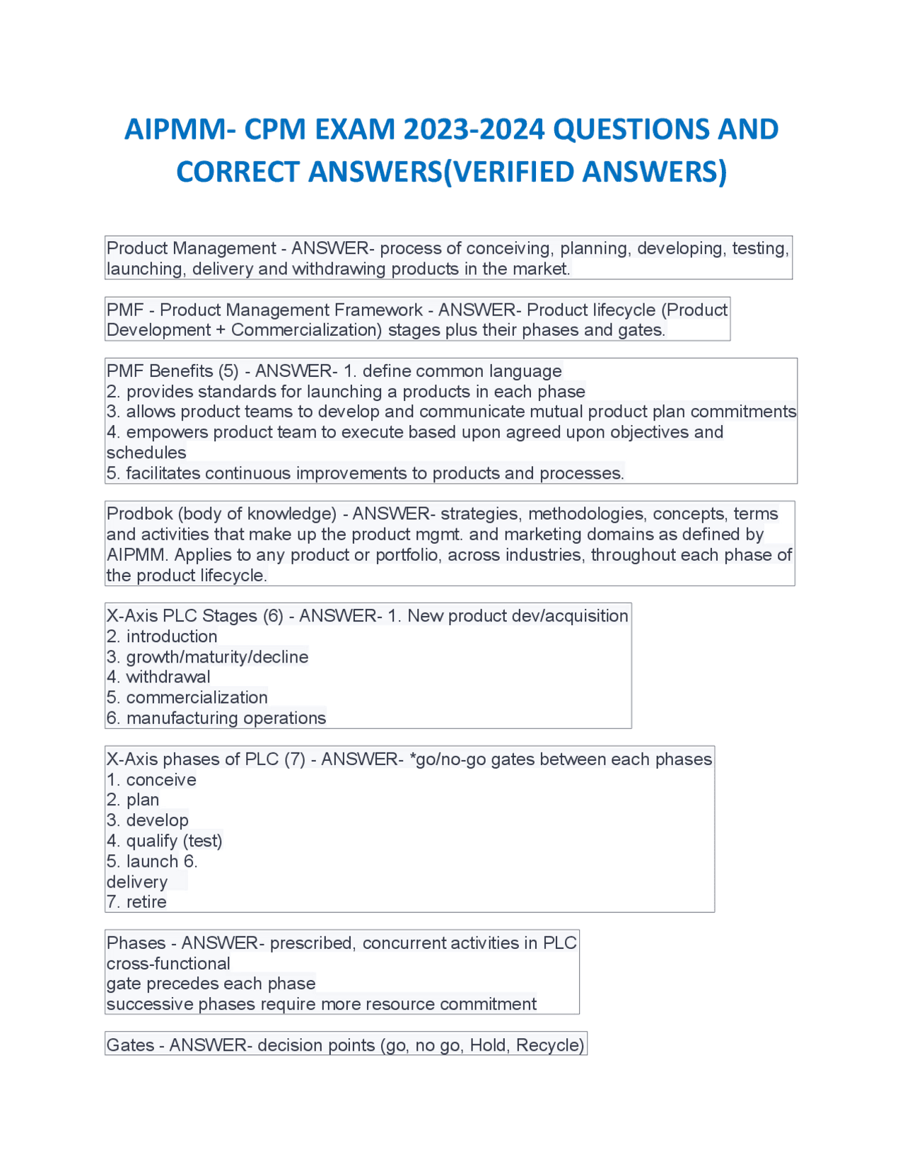 AIPMM- CPM EXAM 2023-2024 QUESTIONS AND CORRECT ANSWERS(VERIFIED ...