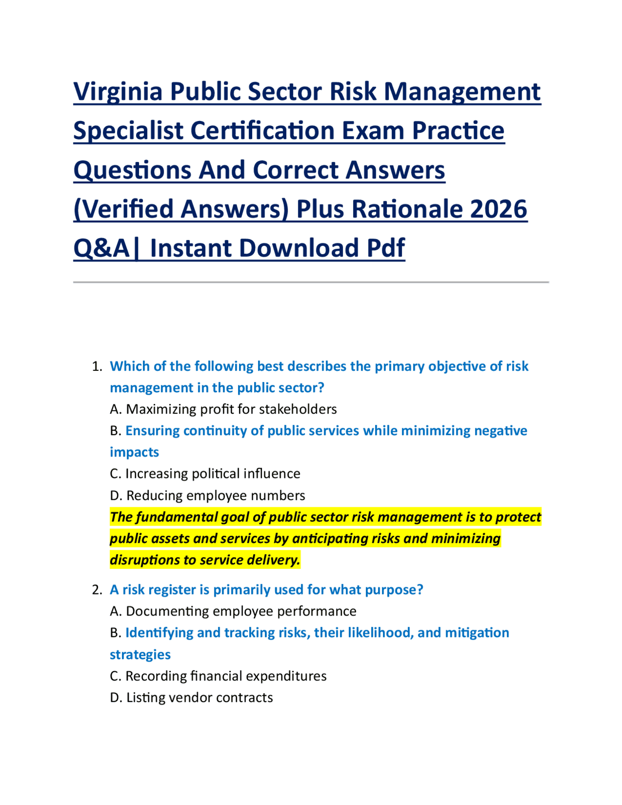 Virginia Public Sector Risk Management Specialist Certification Exam ...