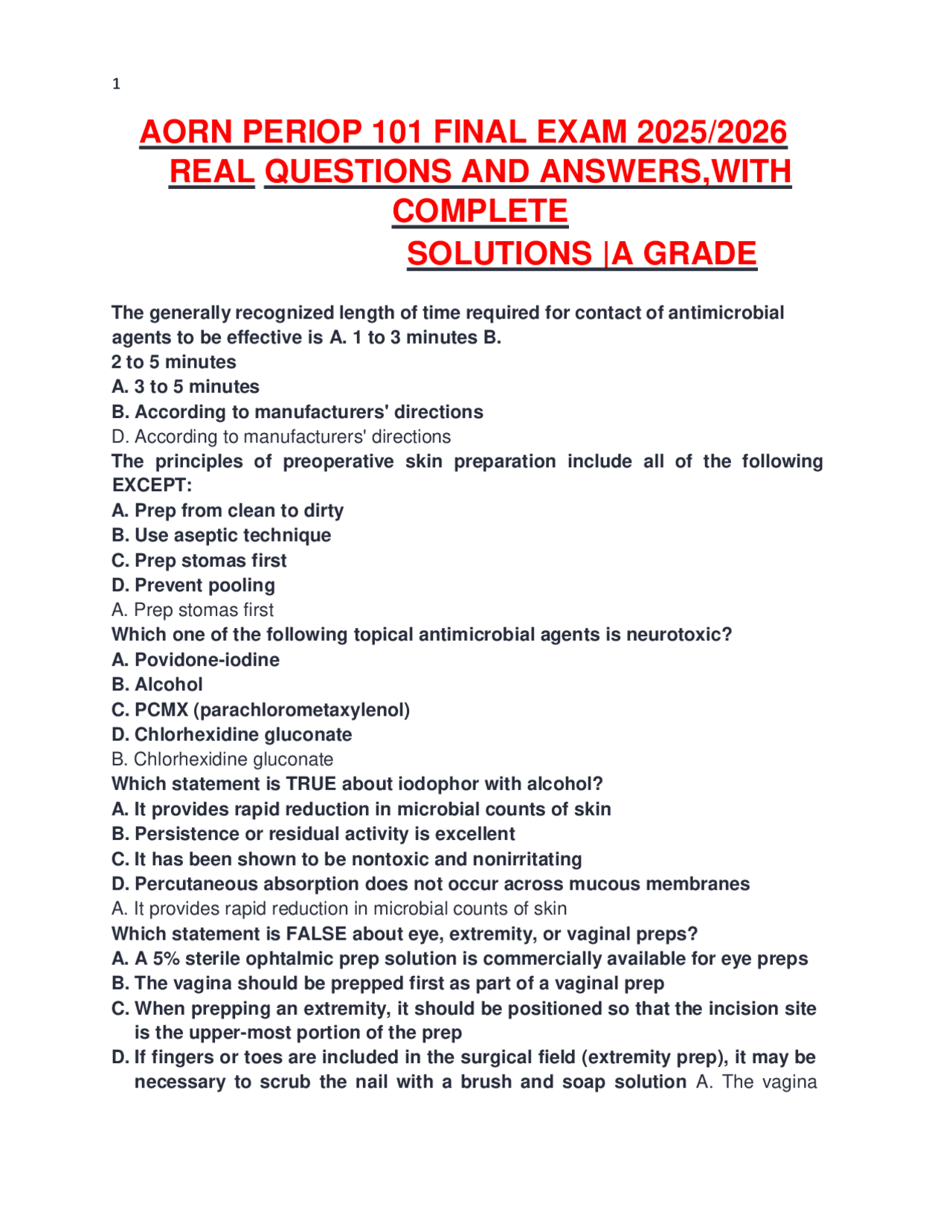 AORN PERIOP 101 FINAL EXAM 2025/2026 REAL QUESTIONS AND ANSWERS,WITH ...